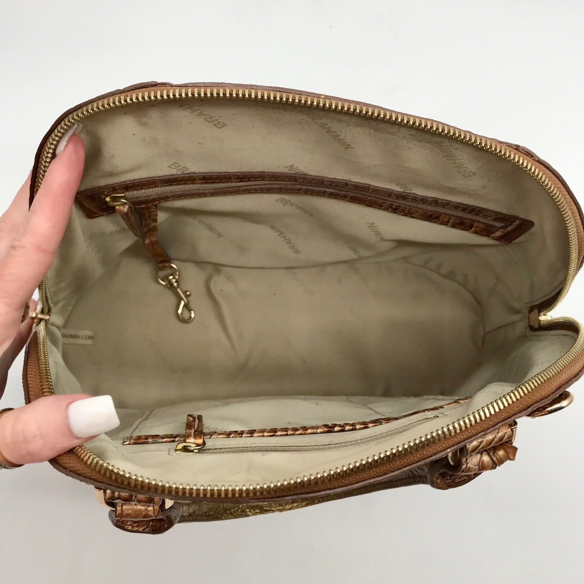 Brahmin Gold Croc Embossed Leather Georgina Saddle Melbourne Satchel Bag
