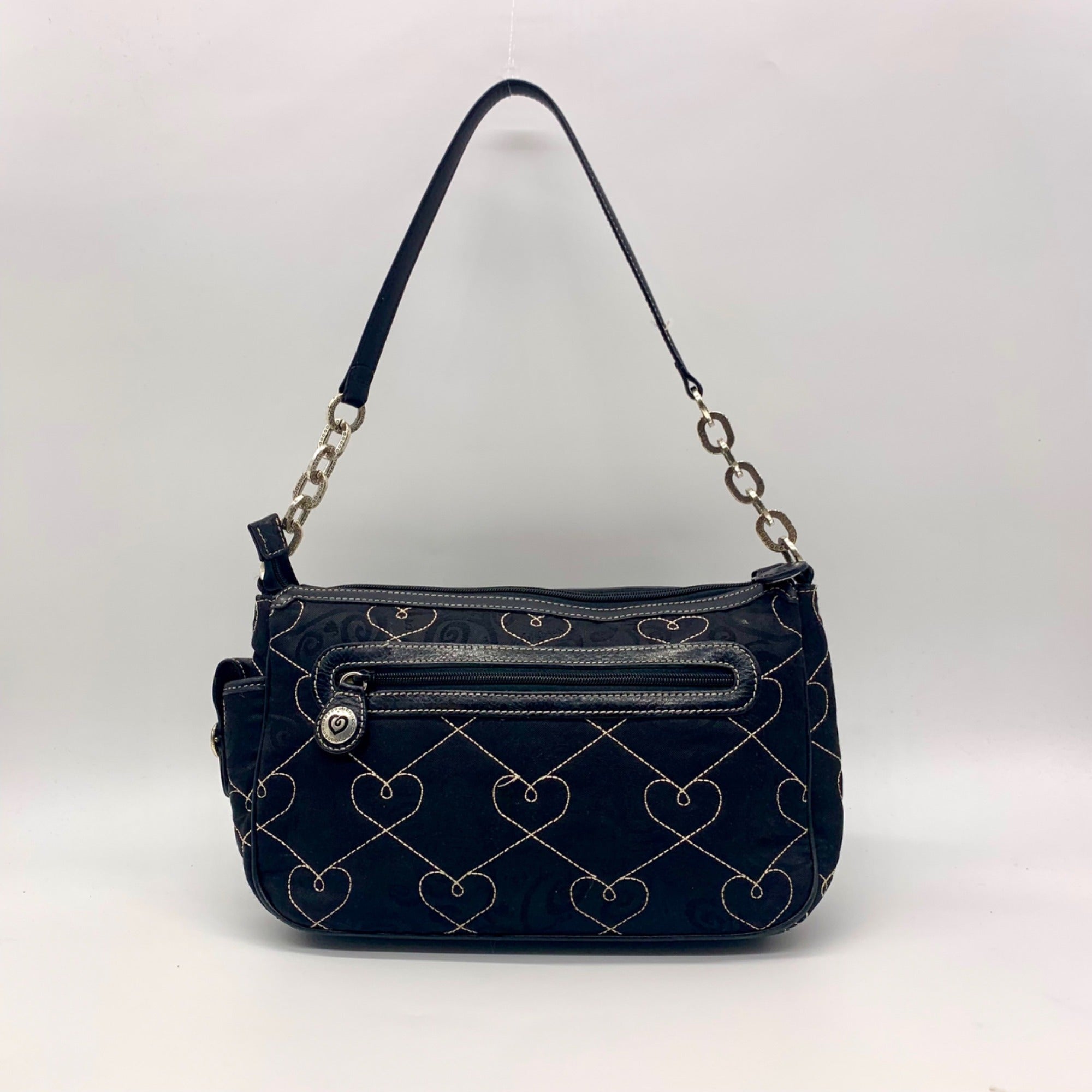 Brighton Black Fabric Heart Embroidery Shoulder Bag