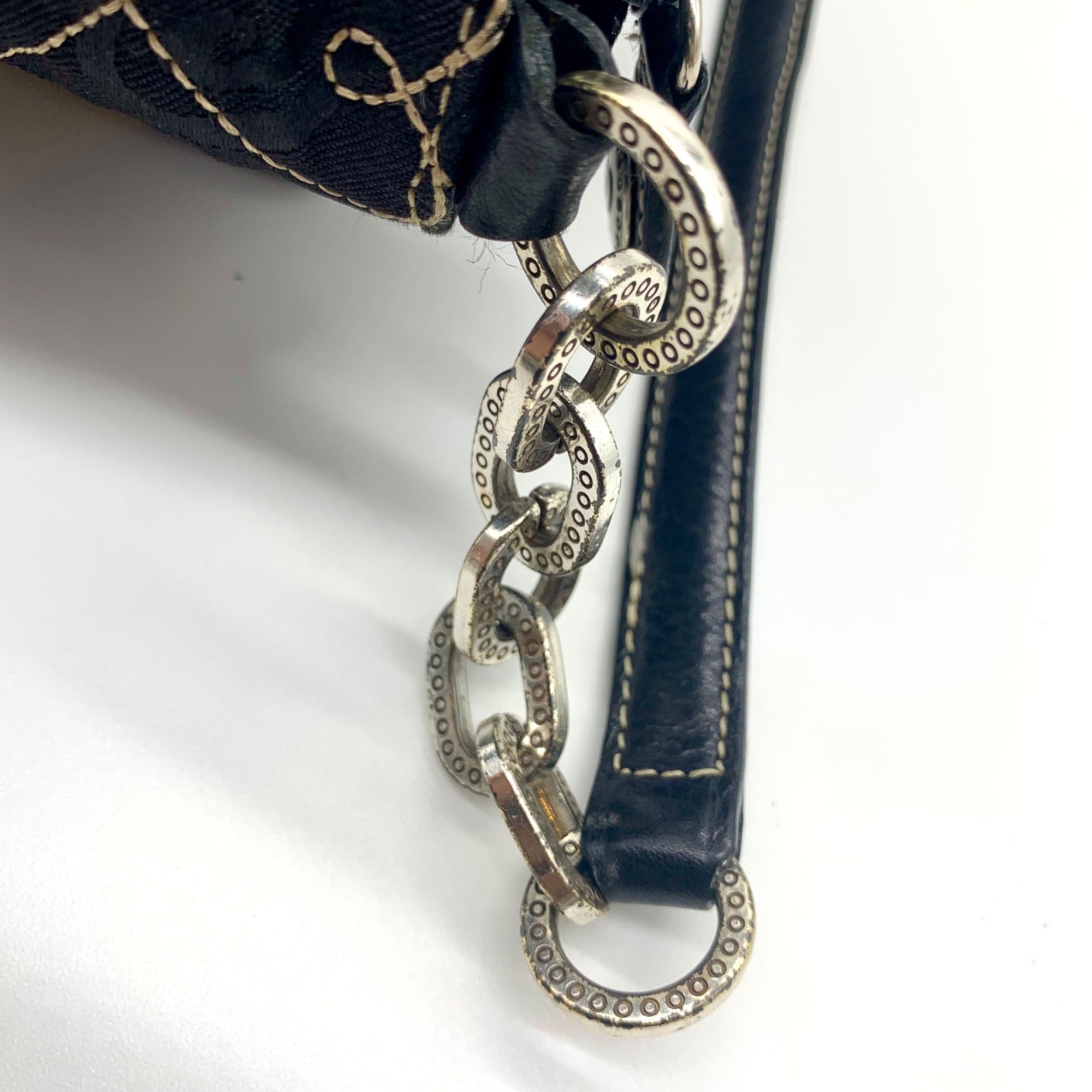 Brighton Black Fabric Heart Embroidery Shoulder Bag