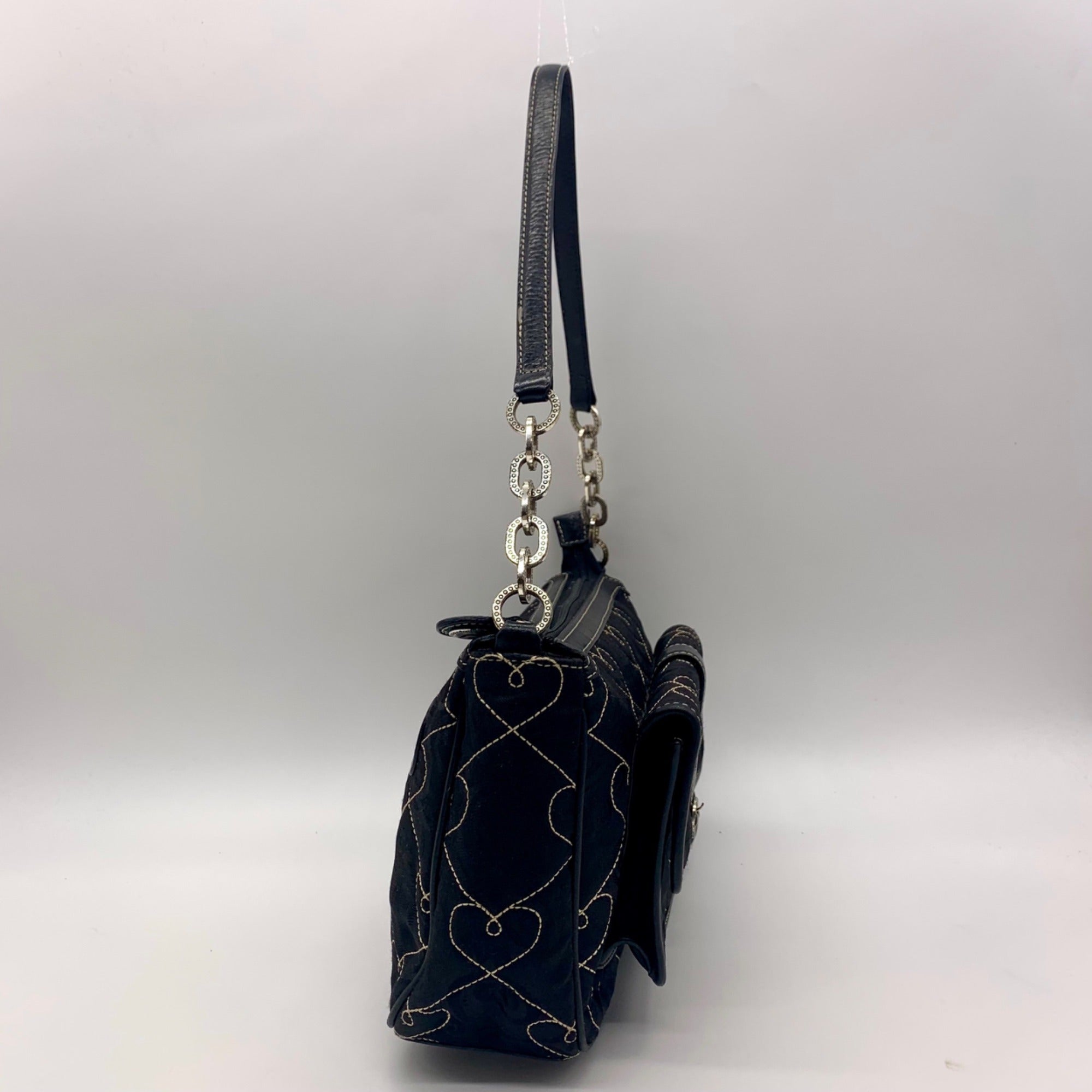 Brighton Black Fabric Heart Embroidery Shoulder Bag