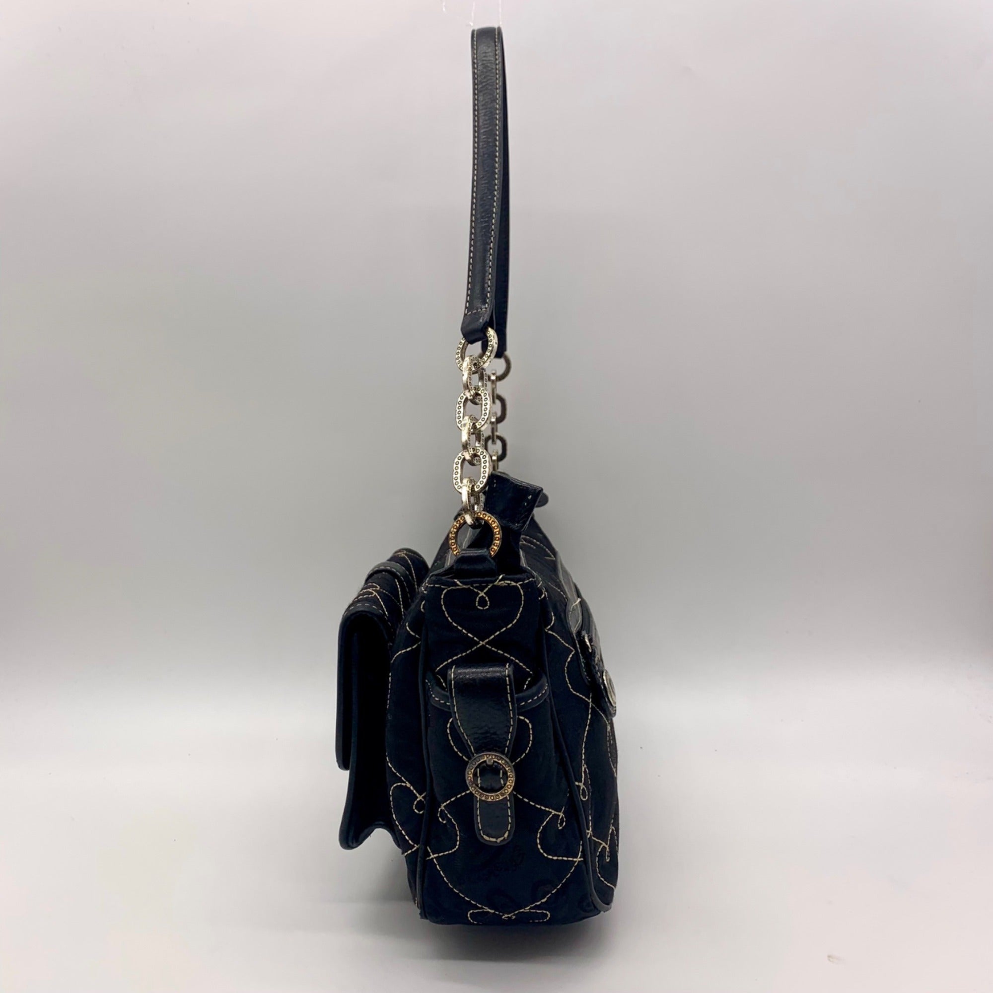 Brighton Black Fabric Heart Embroidery Shoulder Bag