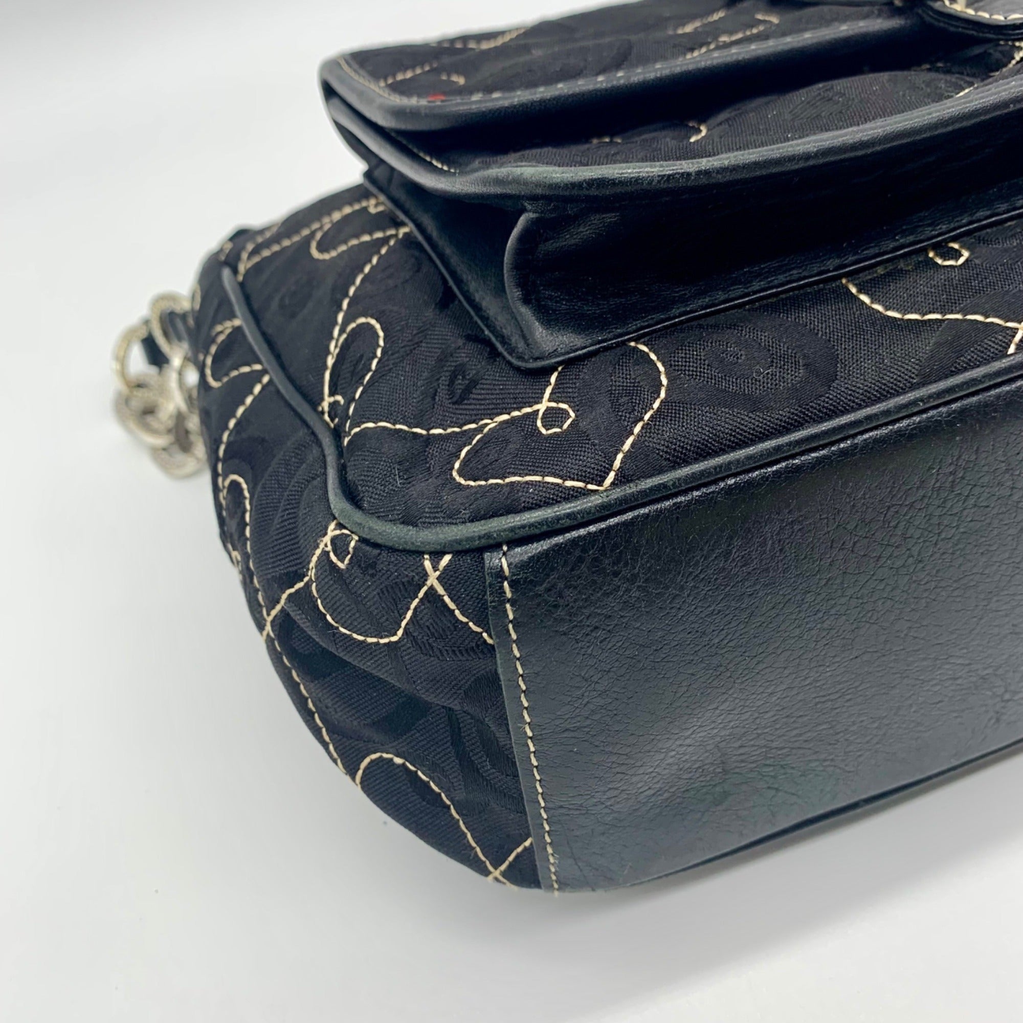 Brighton Black Fabric Heart Embroidery Shoulder Bag