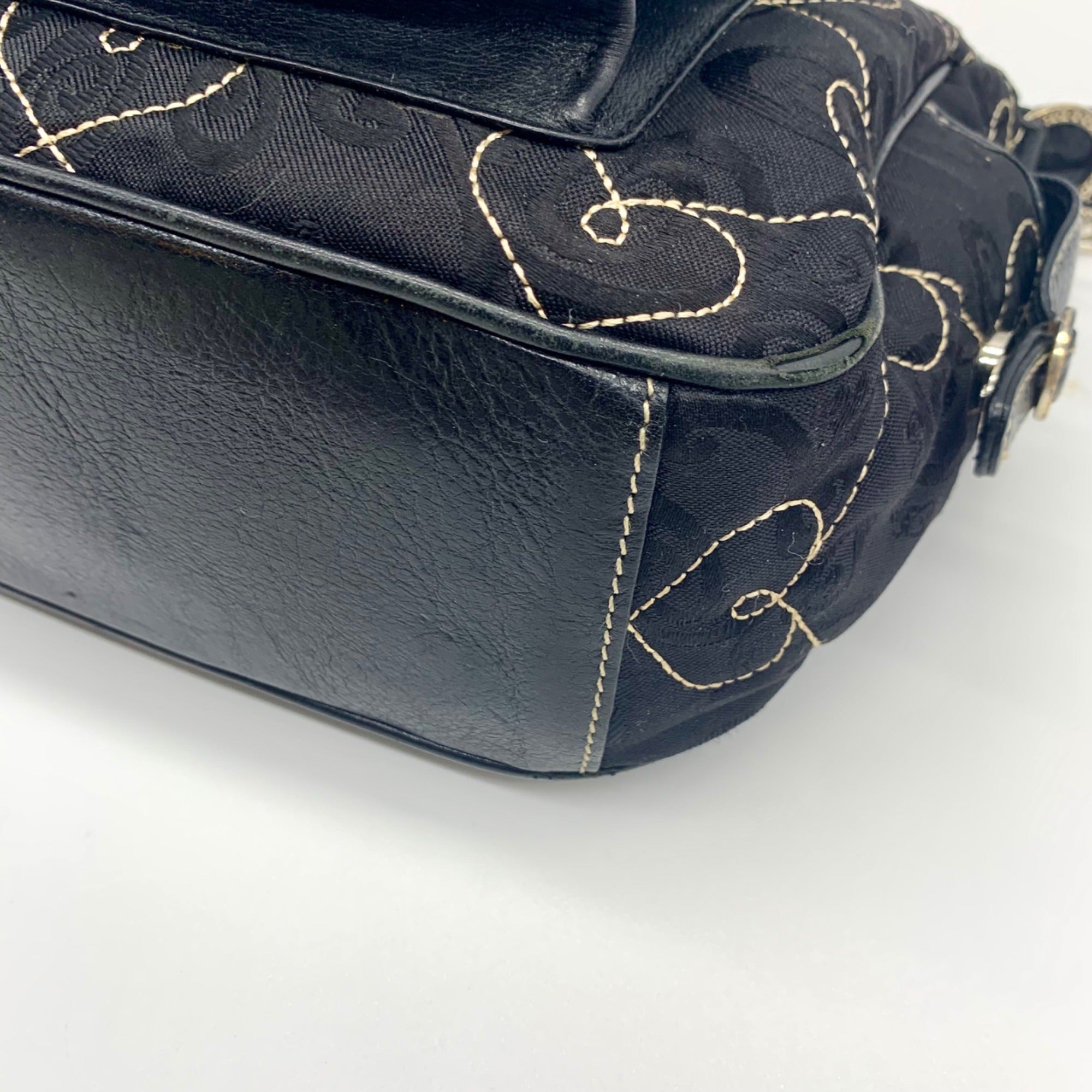Brighton Black Fabric Heart Embroidery Shoulder Bag