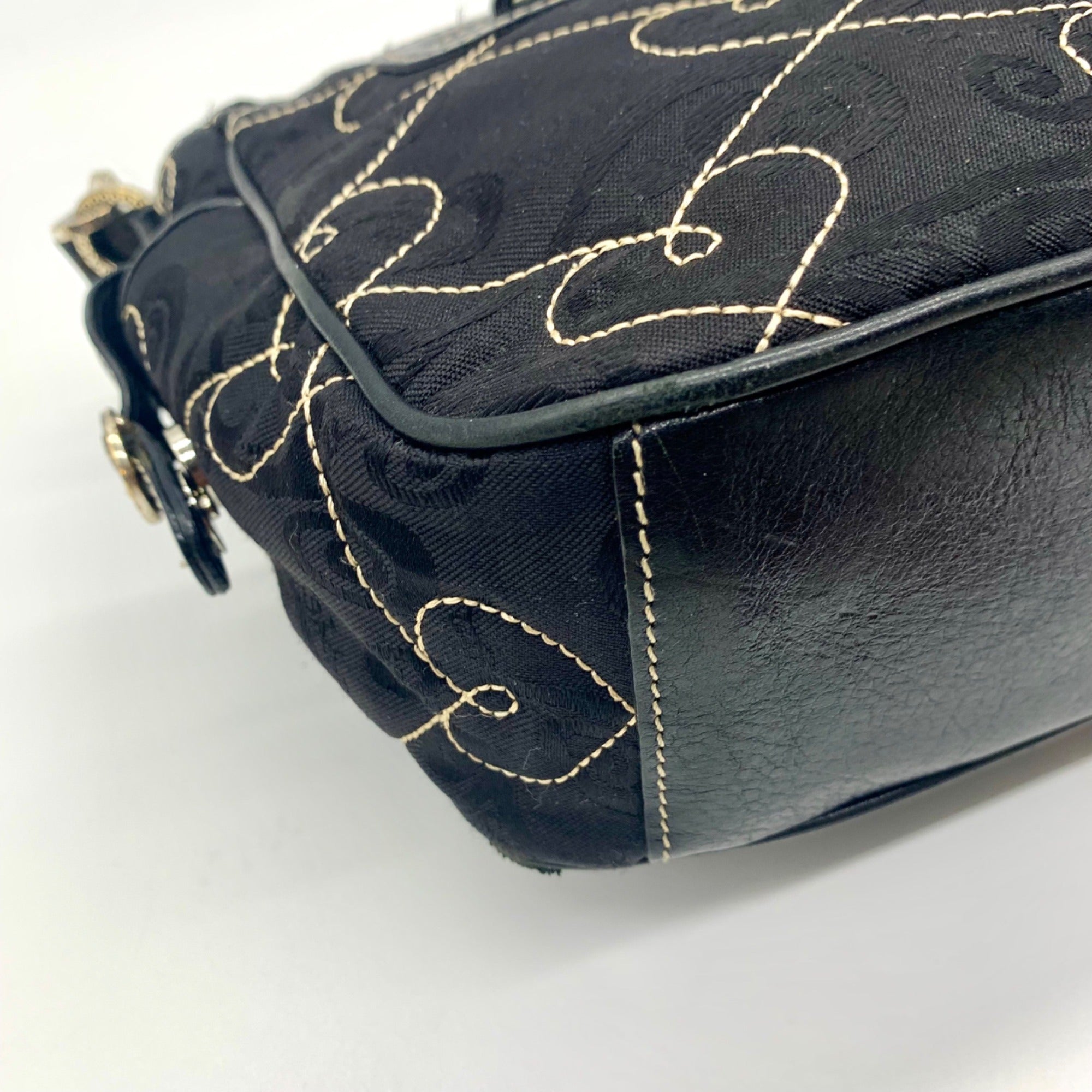 Brighton Black Fabric Heart Embroidery Shoulder Bag