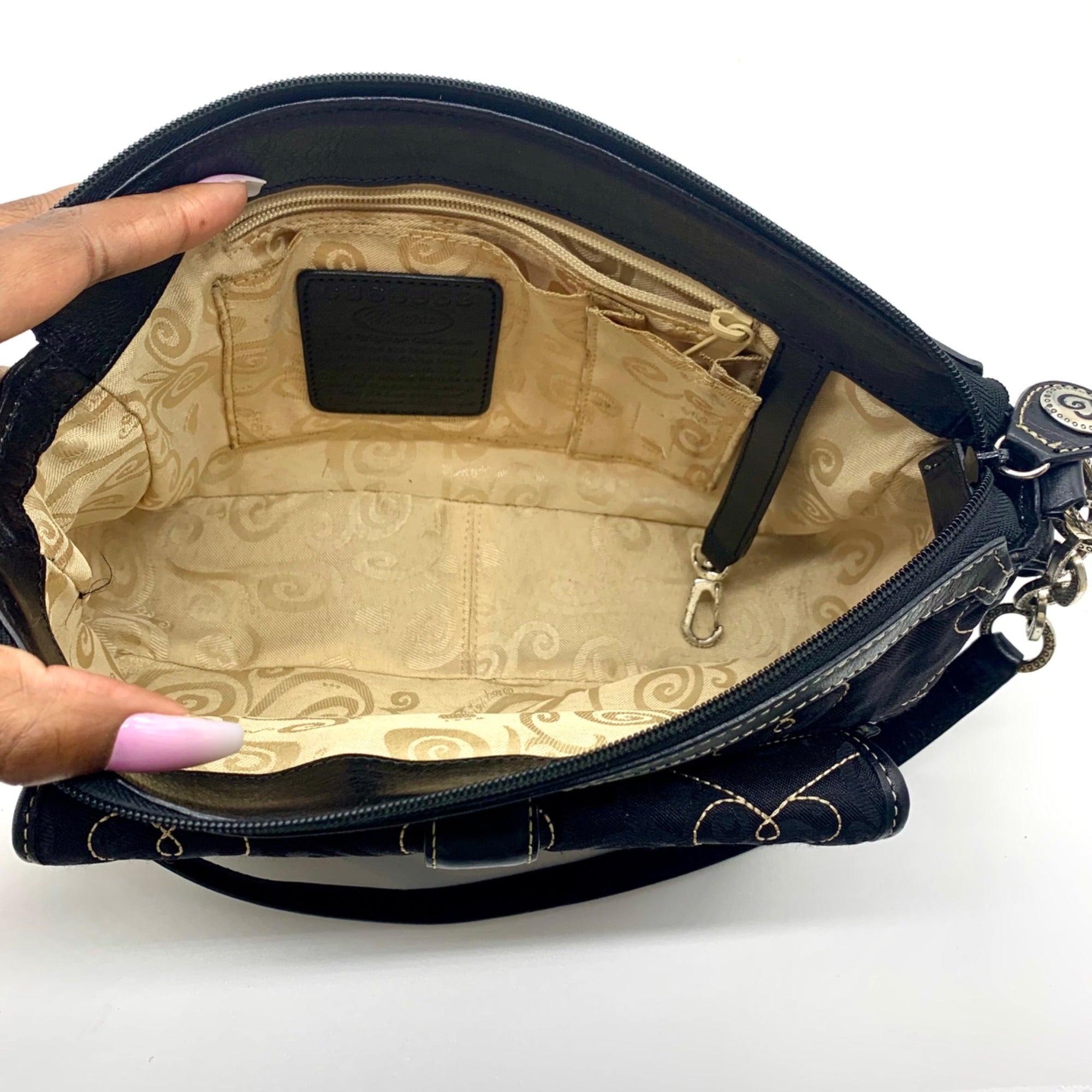 Brighton Black Fabric Heart Embroidery Shoulder Bag