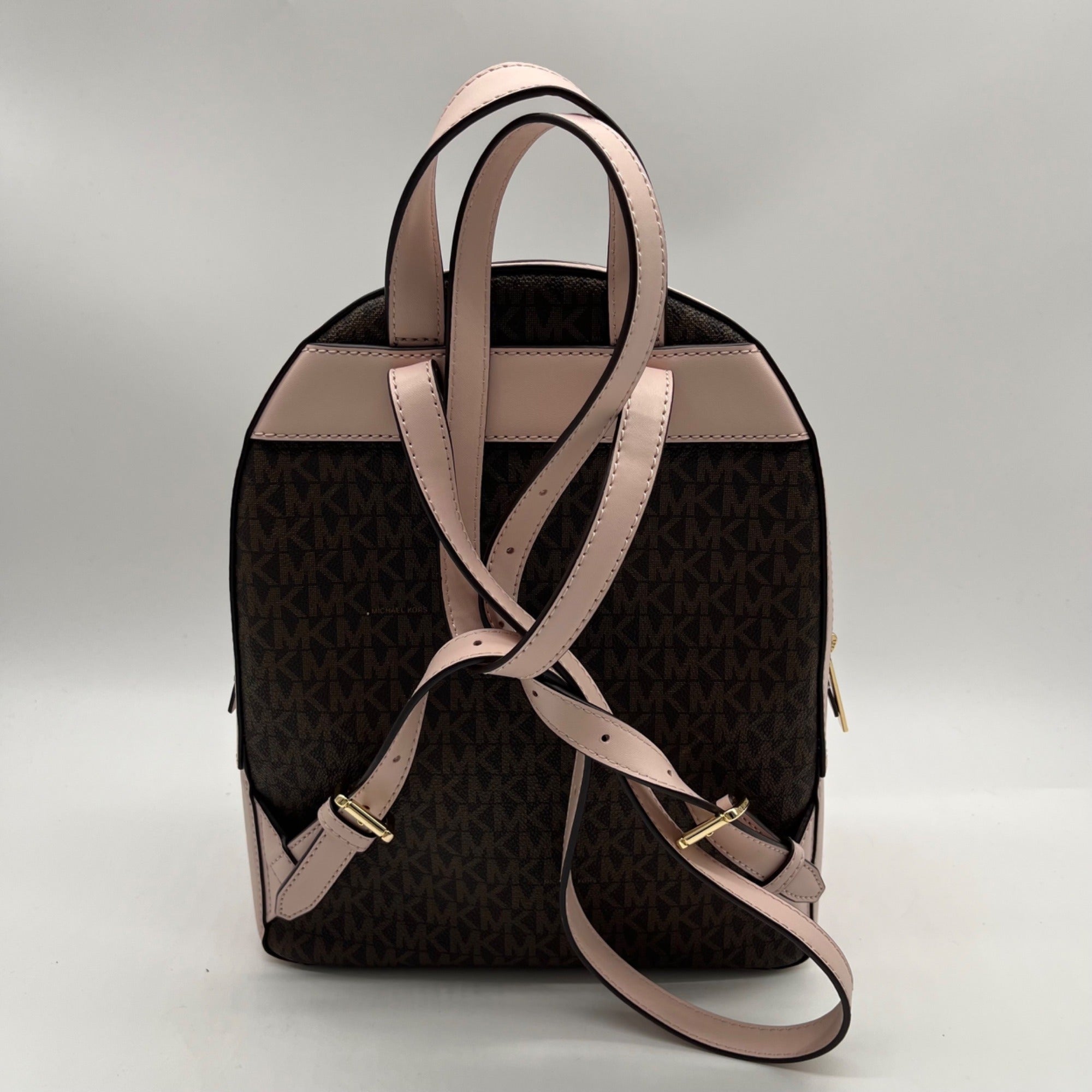 Michael Kors Brown &amp; Pink Monogram Coated Canvas Jaycee Backpack