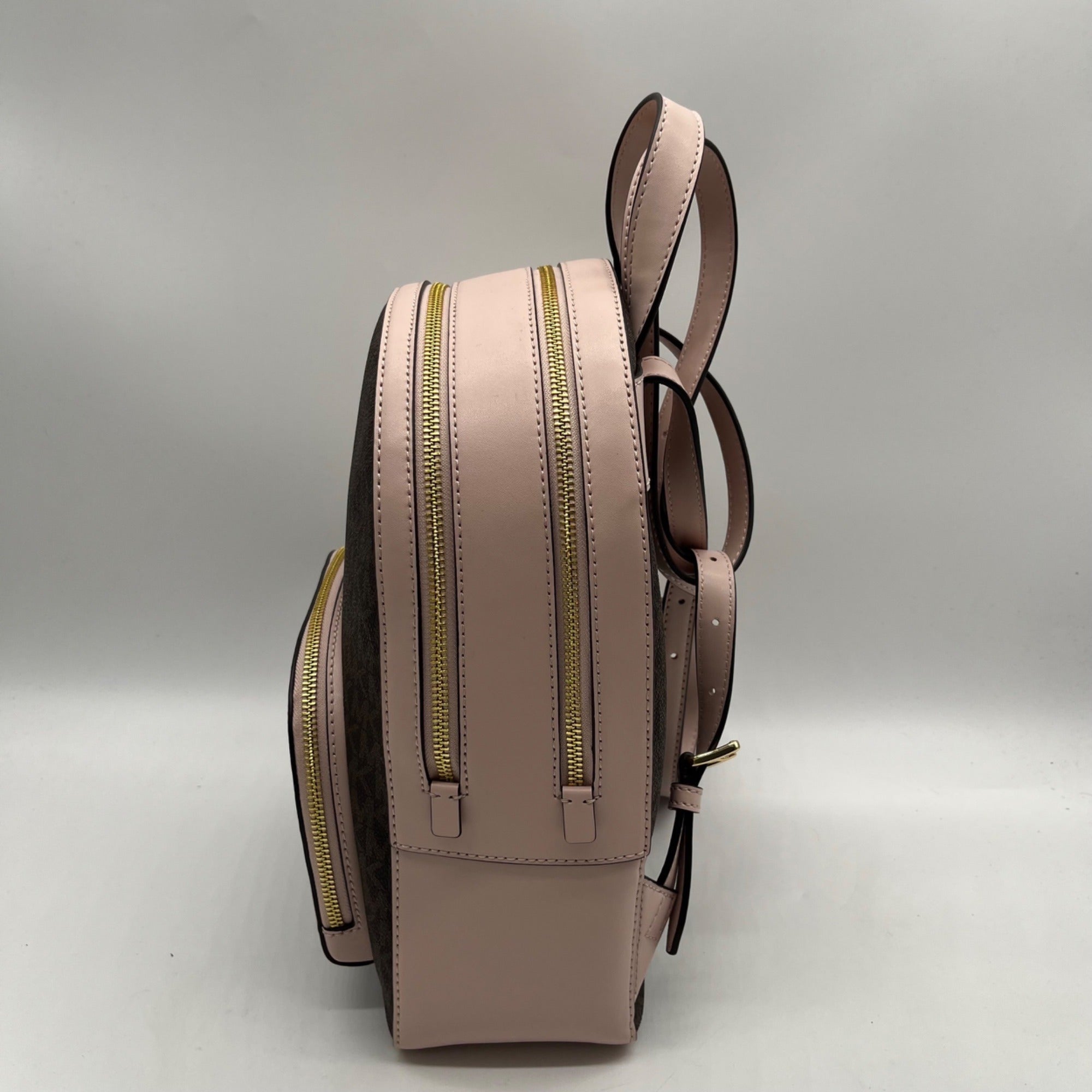 Michael Kors Brown &amp; Pink Monogram Coated Canvas Jaycee Backpack