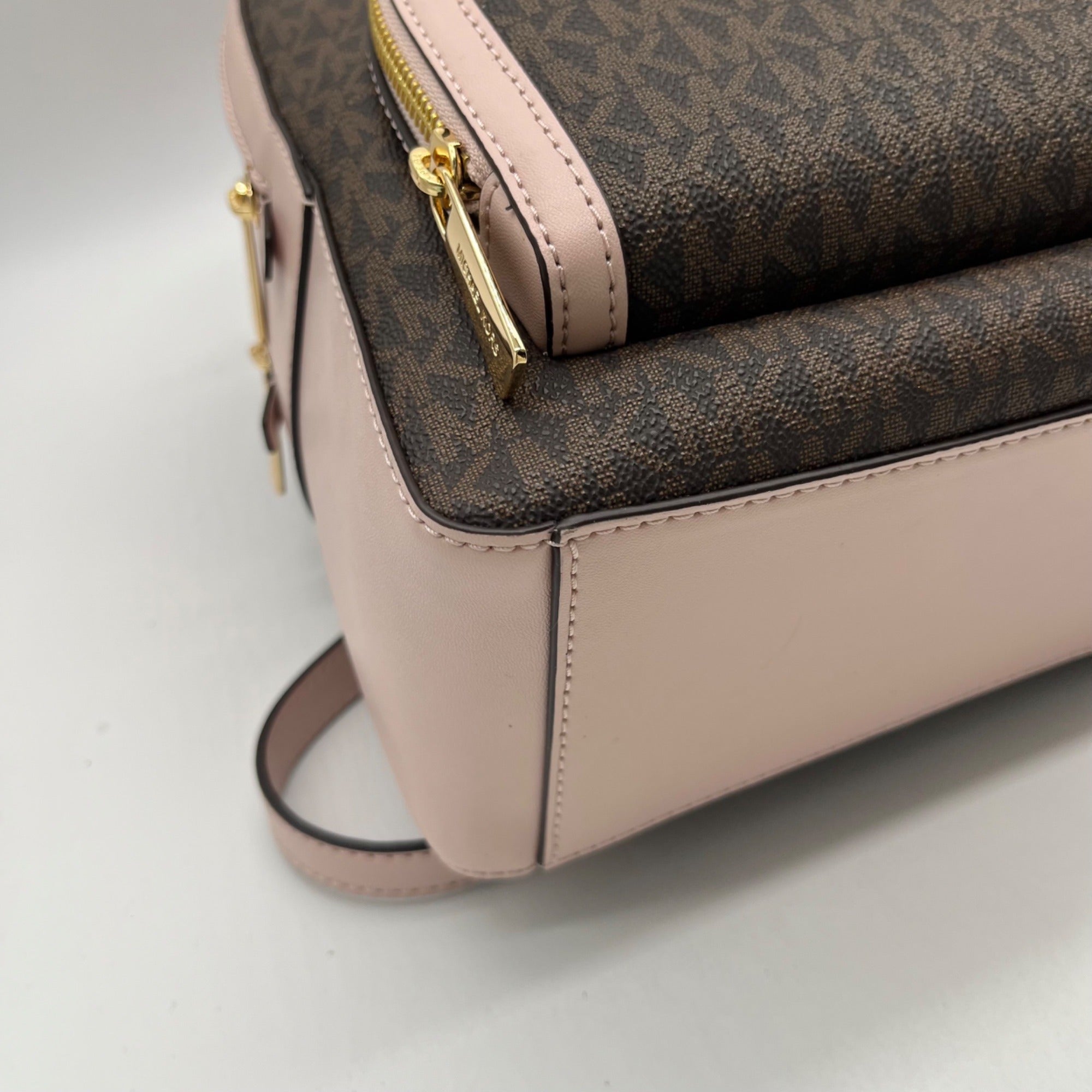 Michael Kors Brown &amp; Pink Monogram Coated Canvas Jaycee Backpack