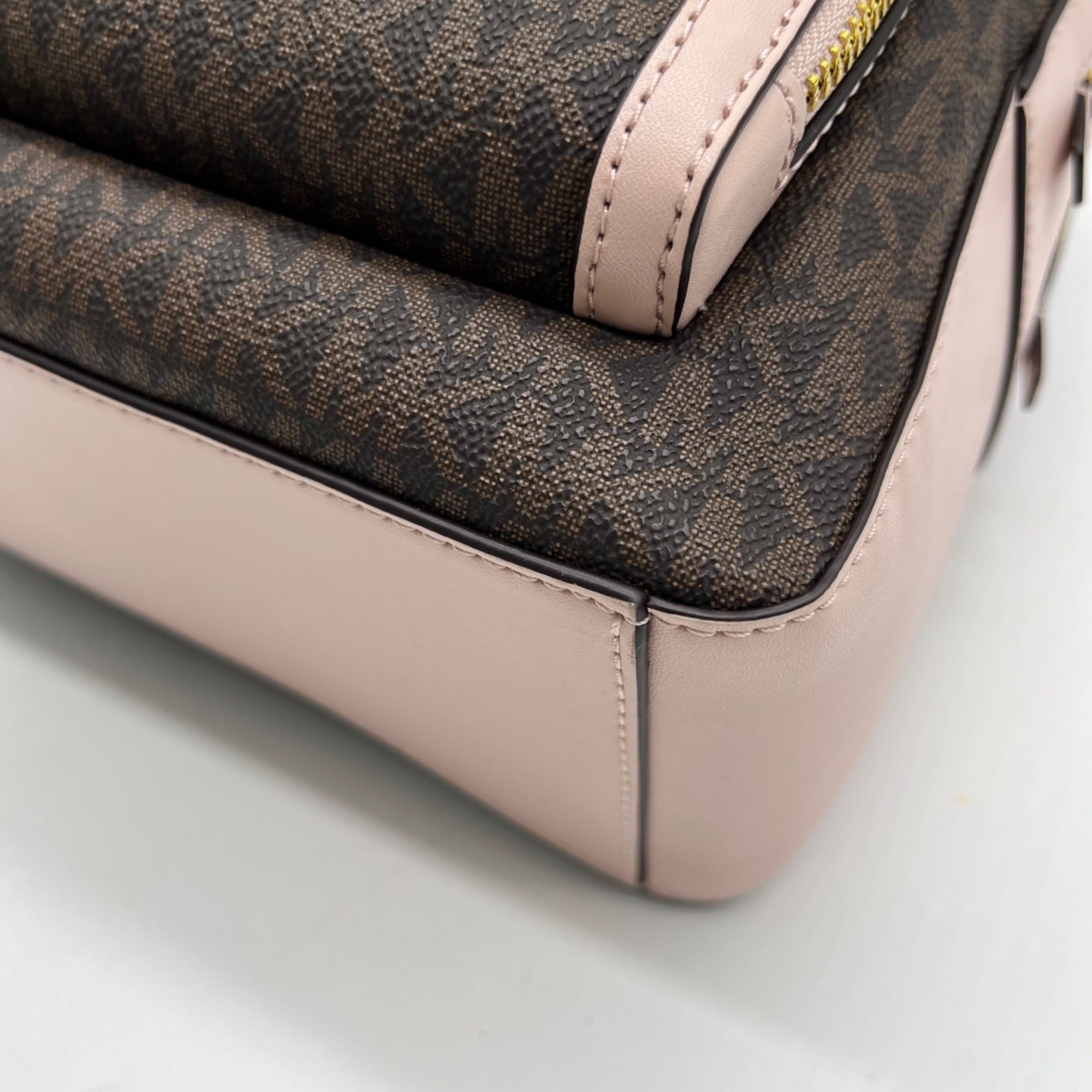 Michael Kors Brown &amp; Pink Monogram Coated Canvas Jaycee Backpack