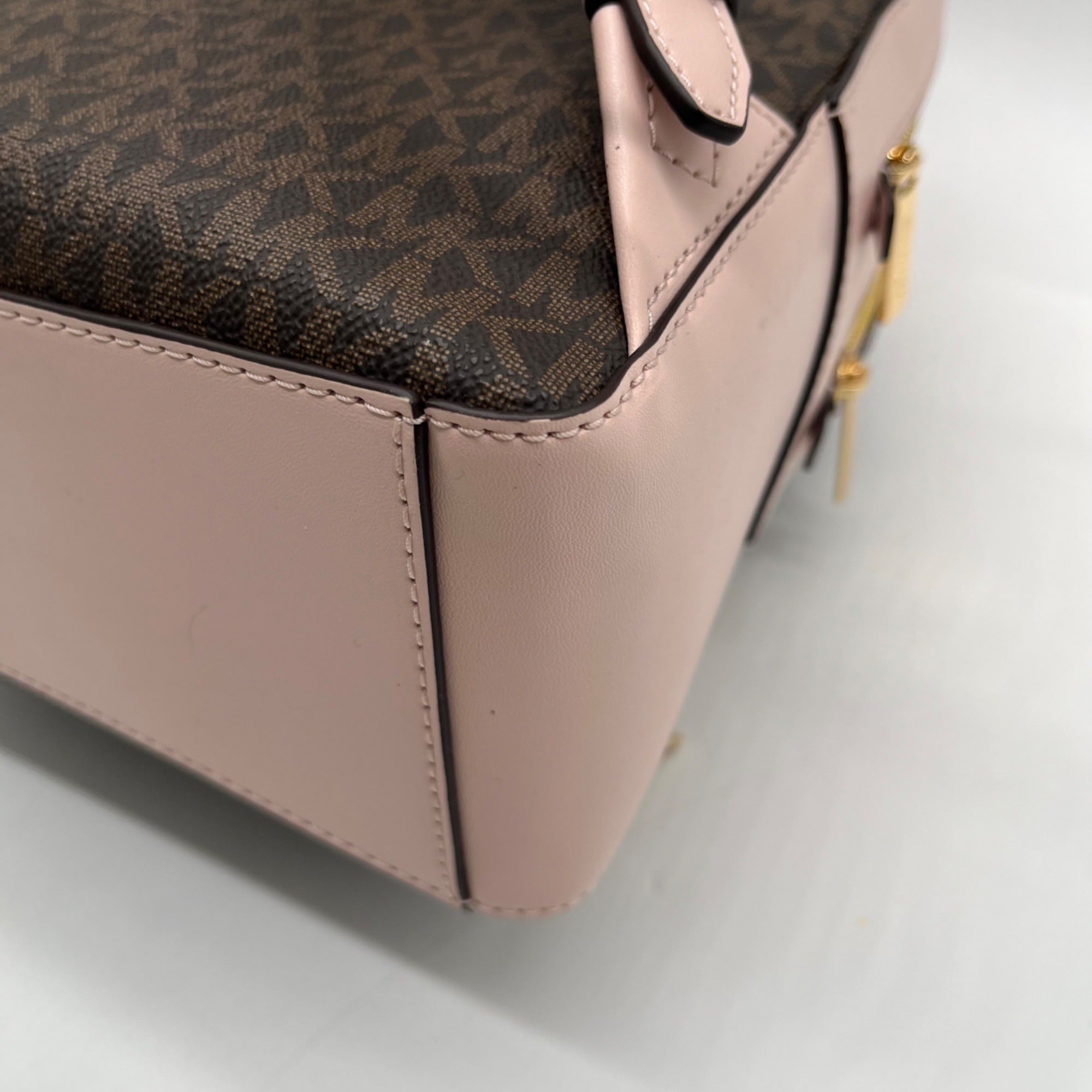 Michael Kors Brown &amp; Pink Monogram Coated Canvas Jaycee Backpack