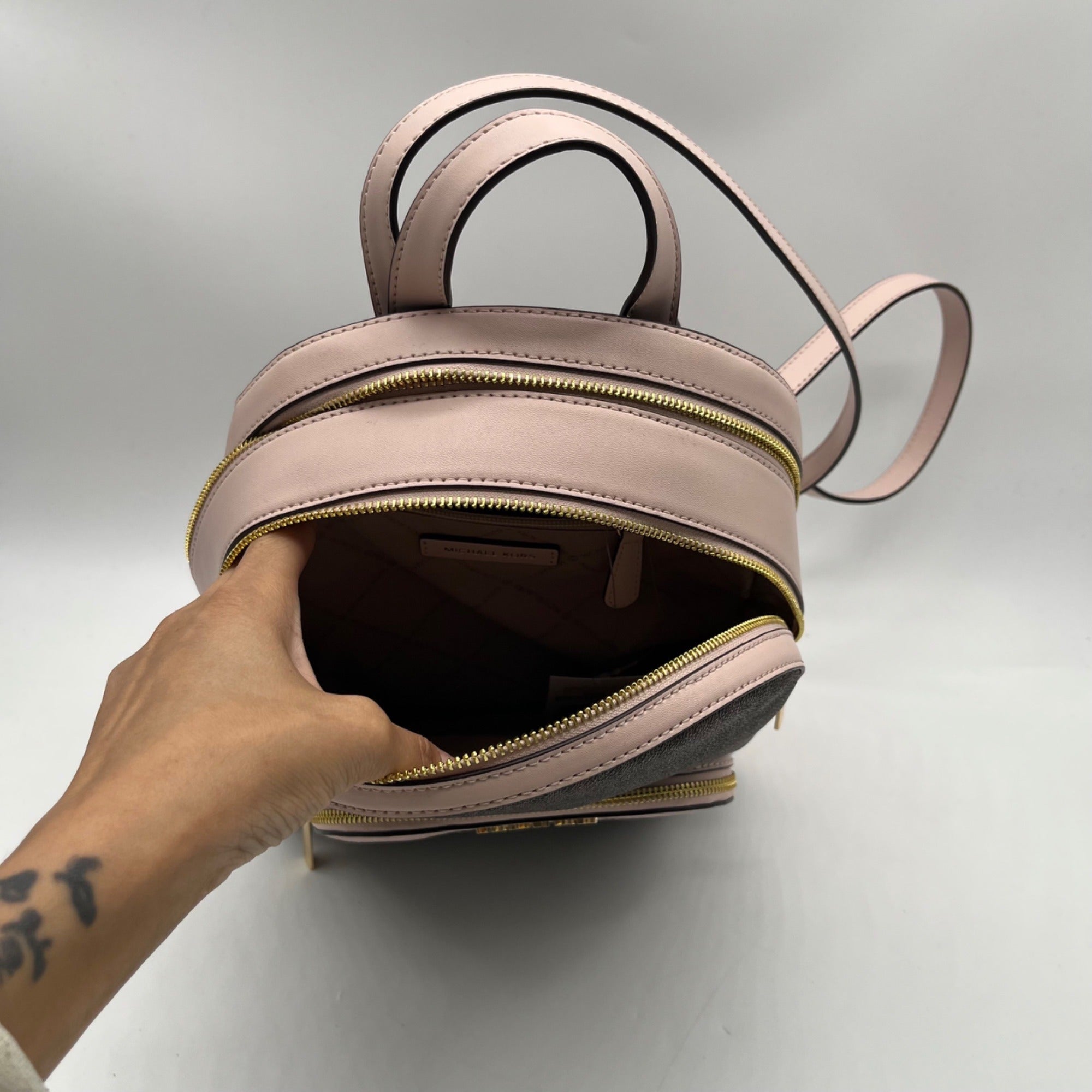 Michael Kors Brown &amp; Pink Monogram Coated Canvas Jaycee Backpack