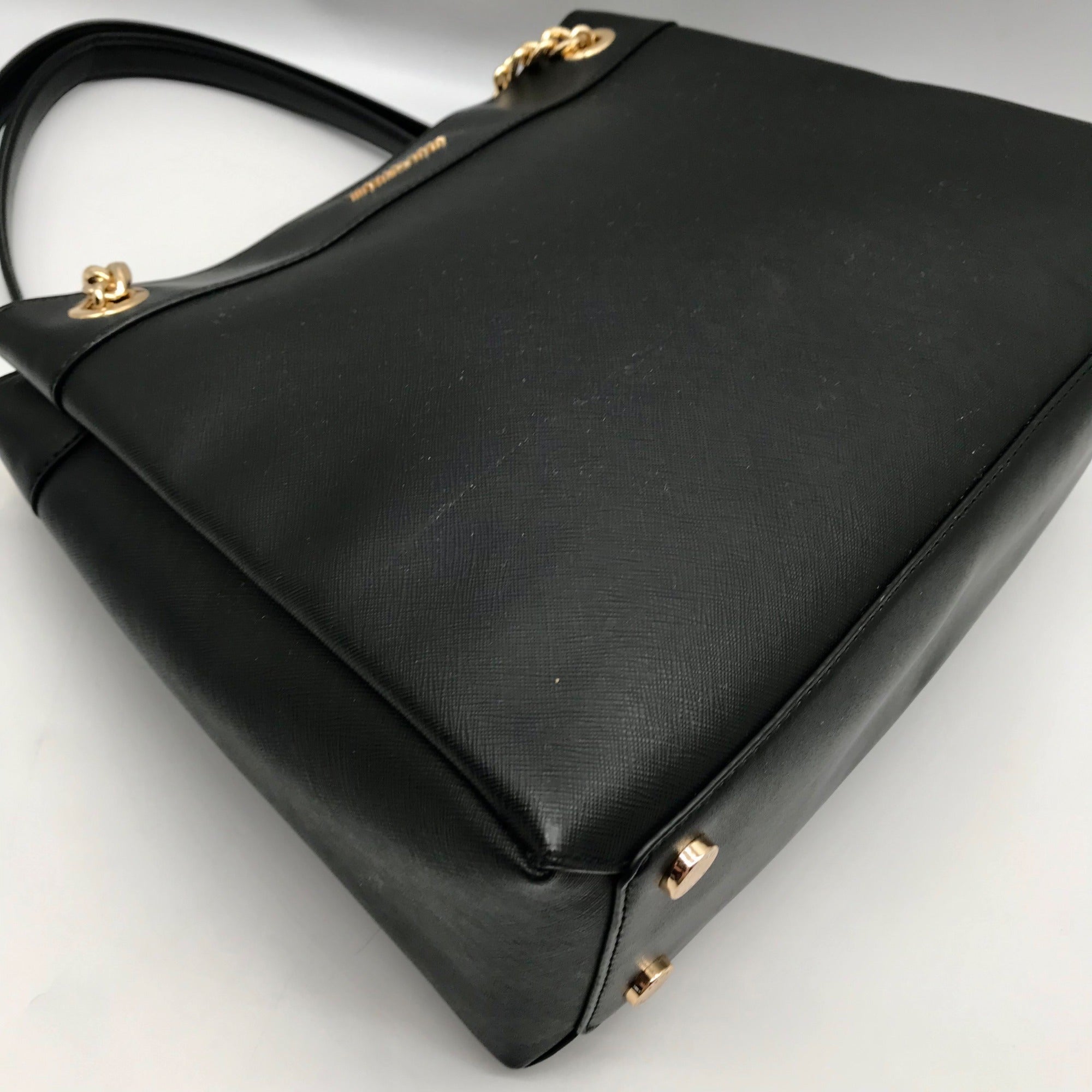 Michael Kors Black Saffiano Leather Lori Chain Tote Bag
