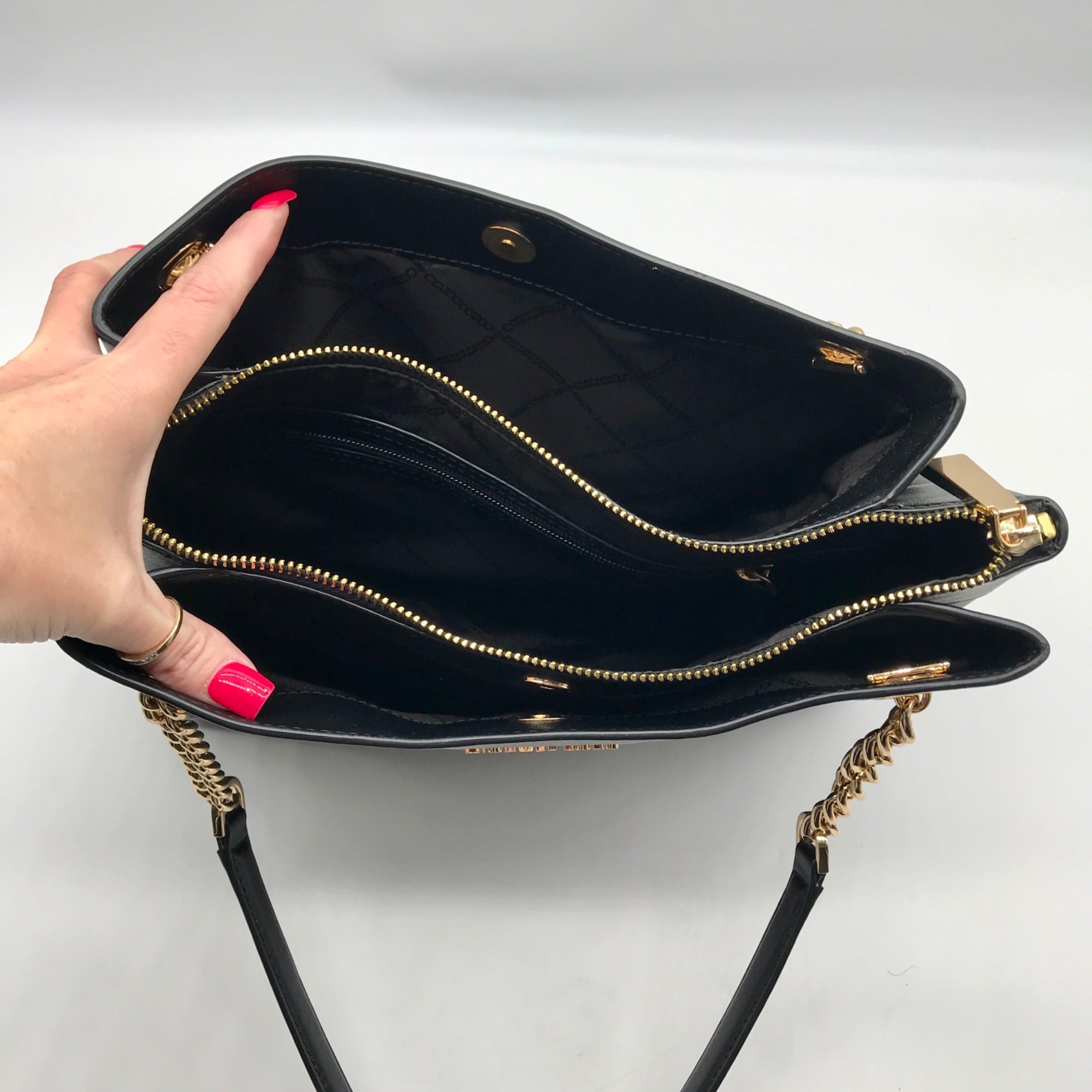 Michael Kors Black Saffiano Leather Lori Chain Tote Bag