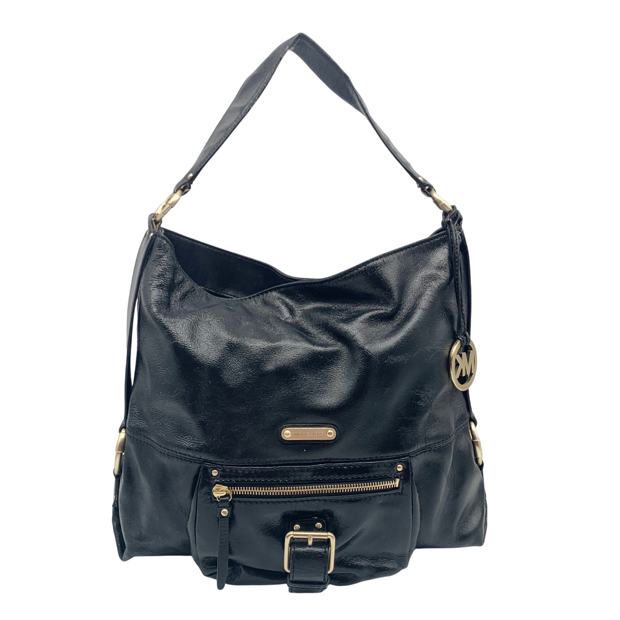 Michael Kors Black Patent Leather Austin Slouchy Bag