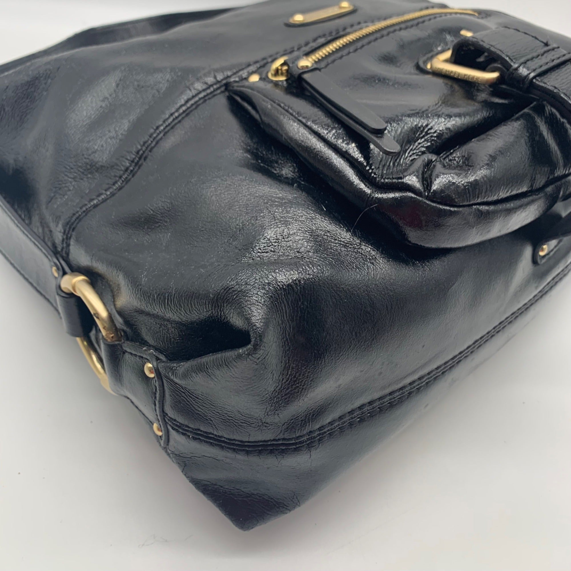 Michael Kors Black Patent Leather Austin Slouchy Bag