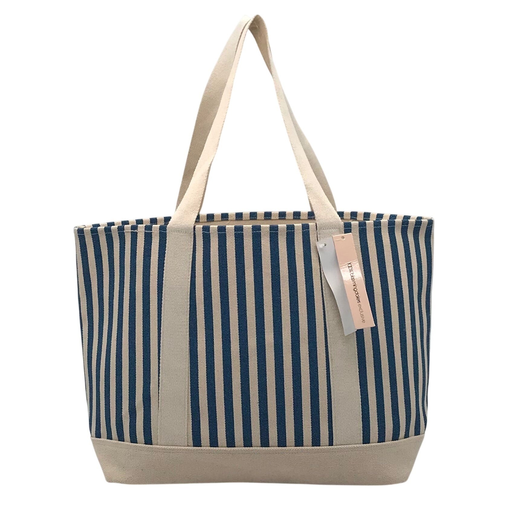 Aqua Blue &amp; White Striped Cotton Canvas Tote Bag