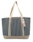 Aqua Blue & White Striped Cotton Canvas Tote Bag
