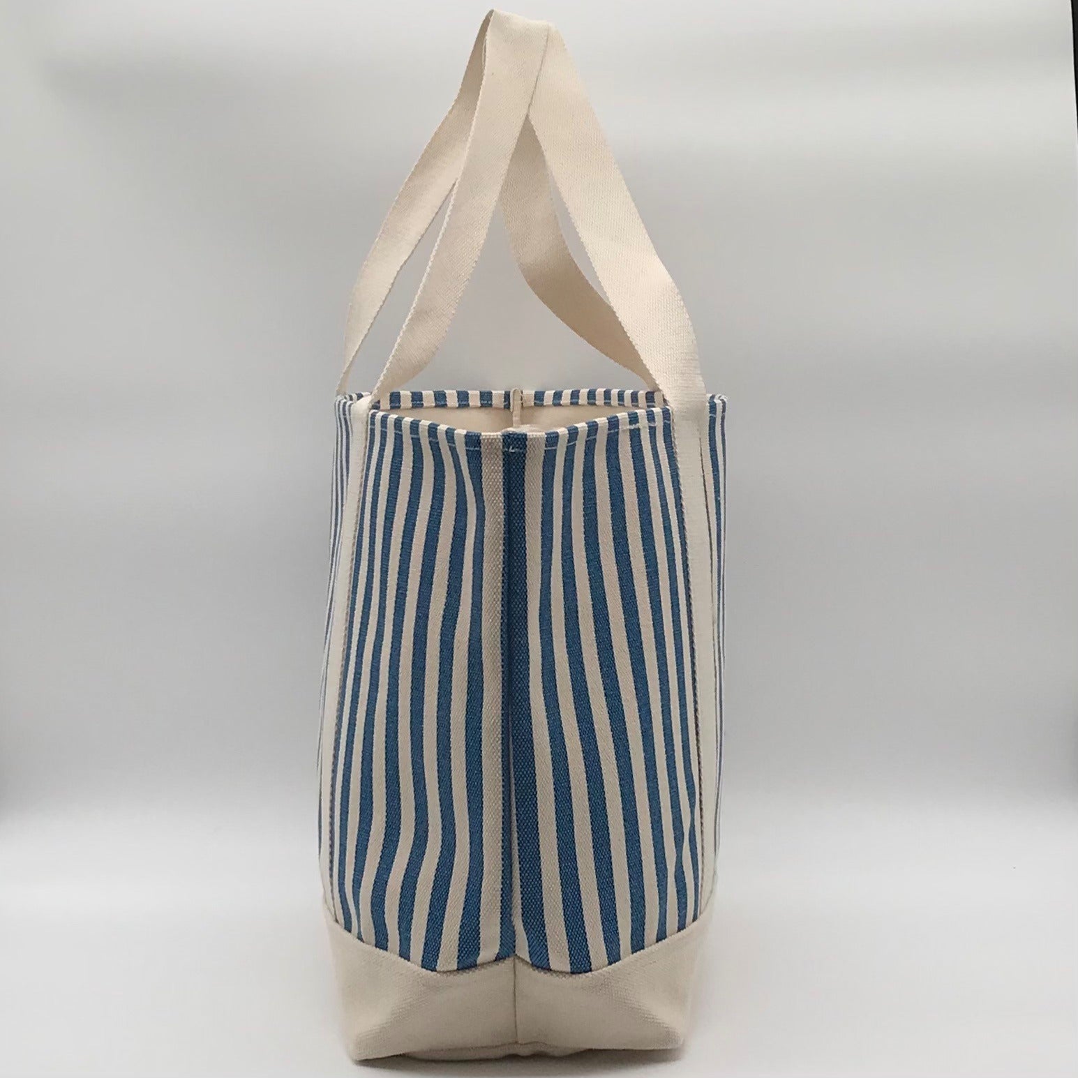 Aqua Blue &amp; White Striped Cotton Canvas Tote Bag