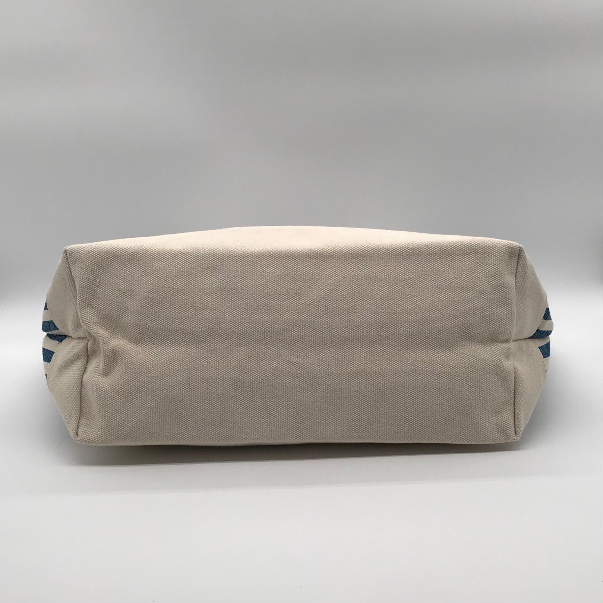 Aqua Blue &amp; White Striped Cotton Canvas Tote Bag