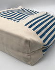 Aqua Blue & White Striped Cotton Canvas Tote Bag