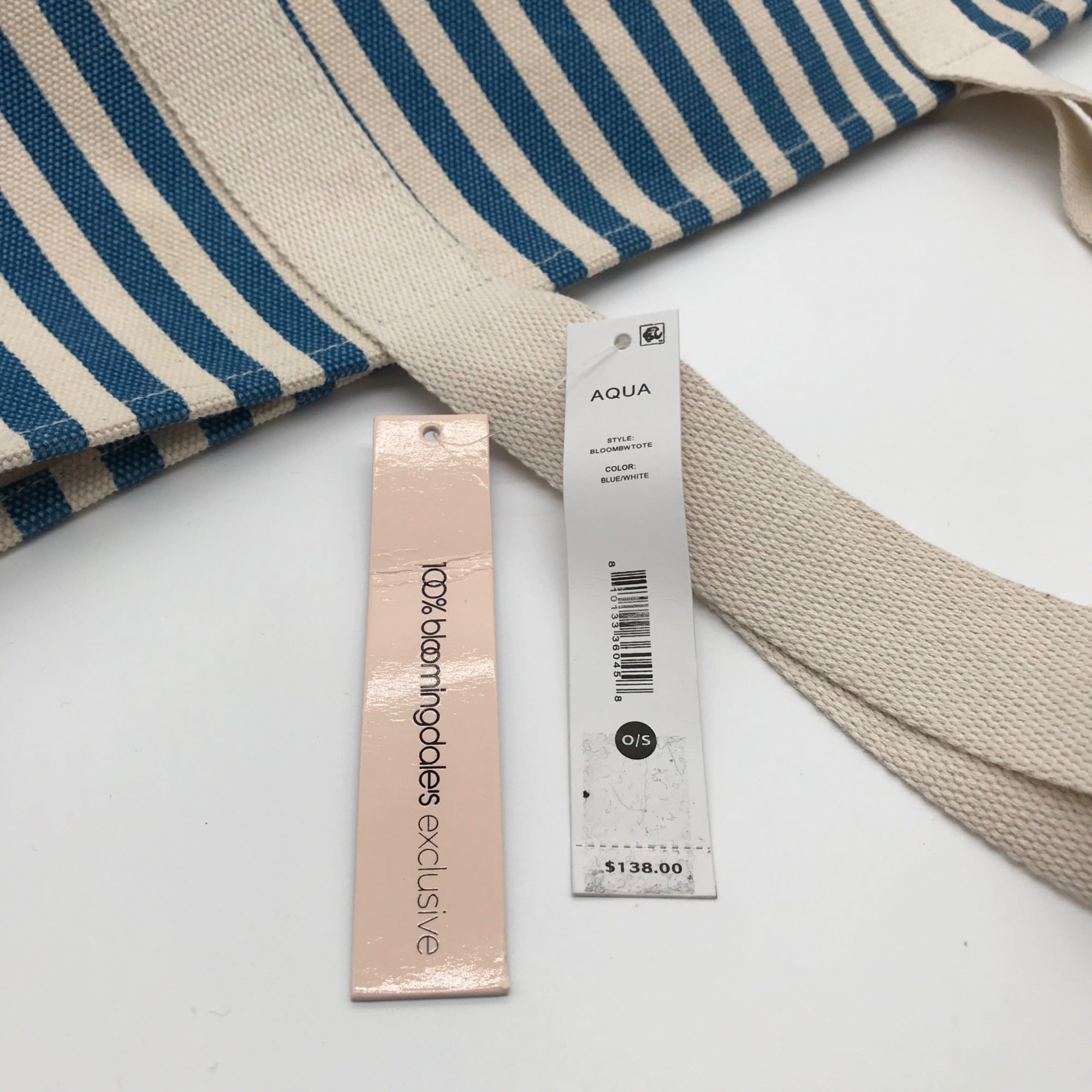 Aqua Blue &amp; White Striped Cotton Canvas Tote Bag