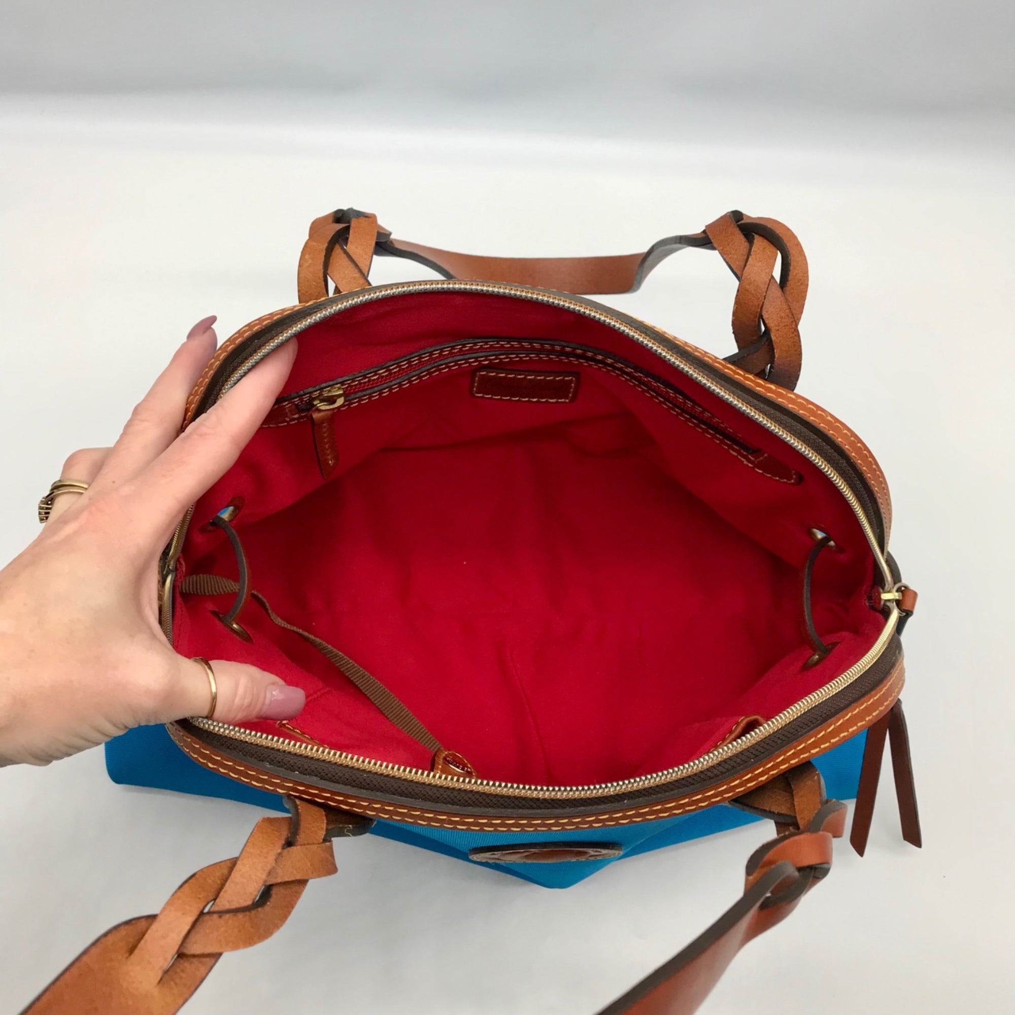 Dooney &amp; Bourke Blue And Brown Canvas Tote Bag