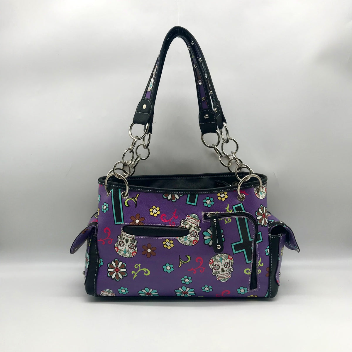 Cowgirl Trendy Purple Sugar Skull Shoulder Bag