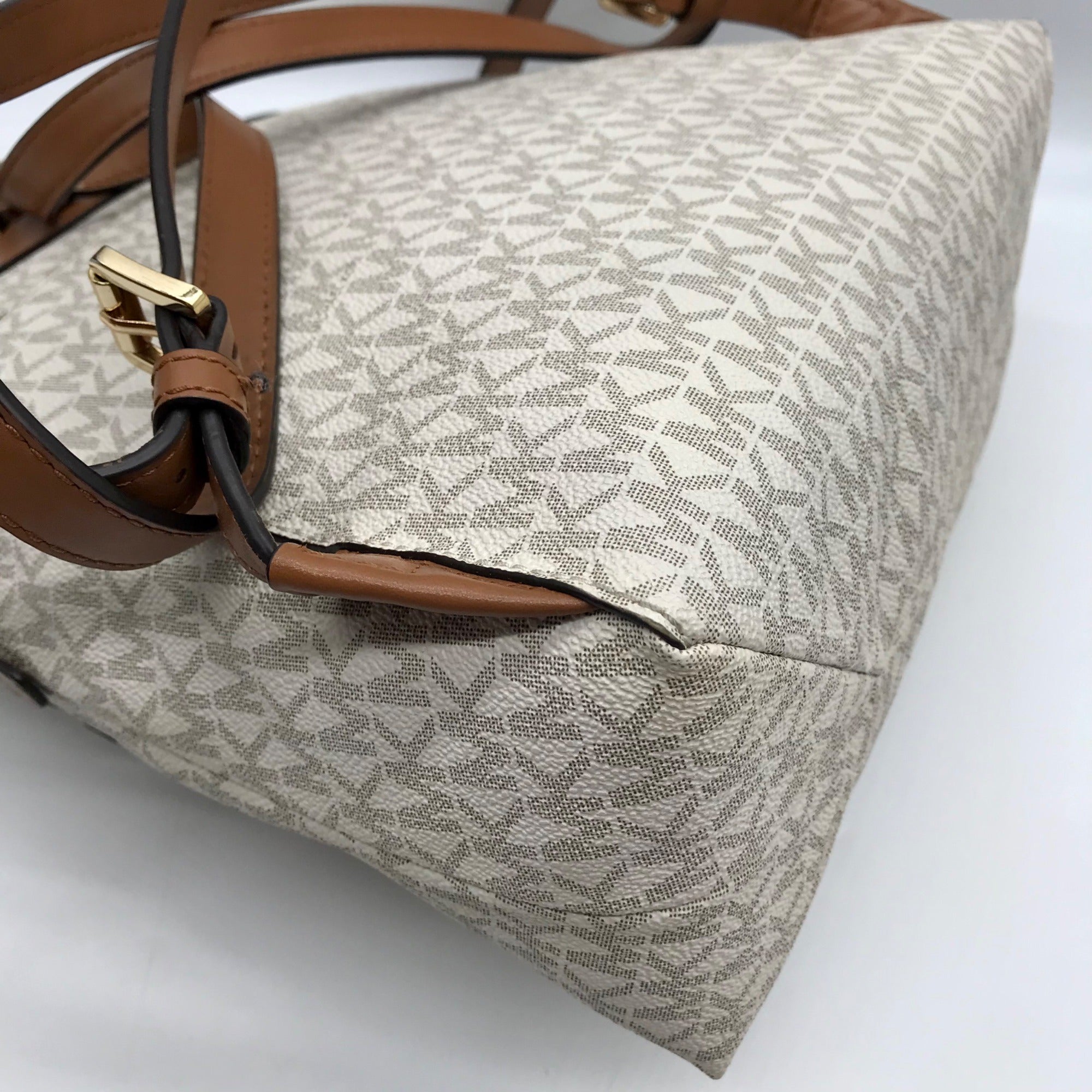 Michael Kors Vanilla Monogram Canvas Rhea Slim Backpack