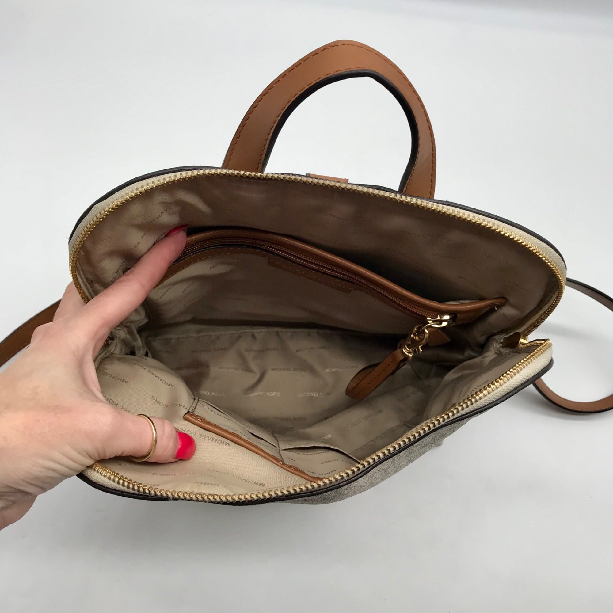 Michael Kors Vanilla Monogram Canvas Rhea Slim Backpack