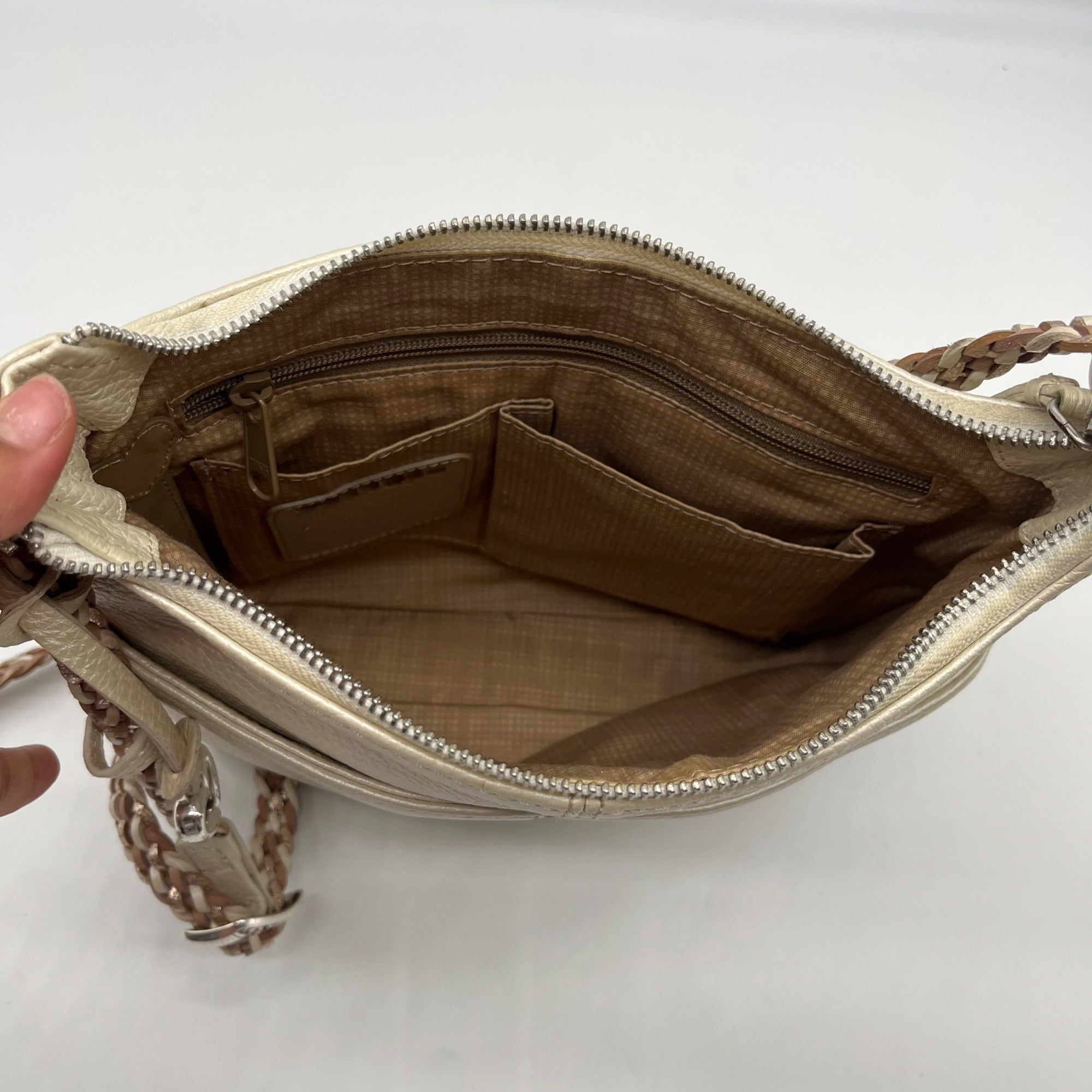 Brighton Pearl Putty Pebbled Leather Baby Barbados Crossbody