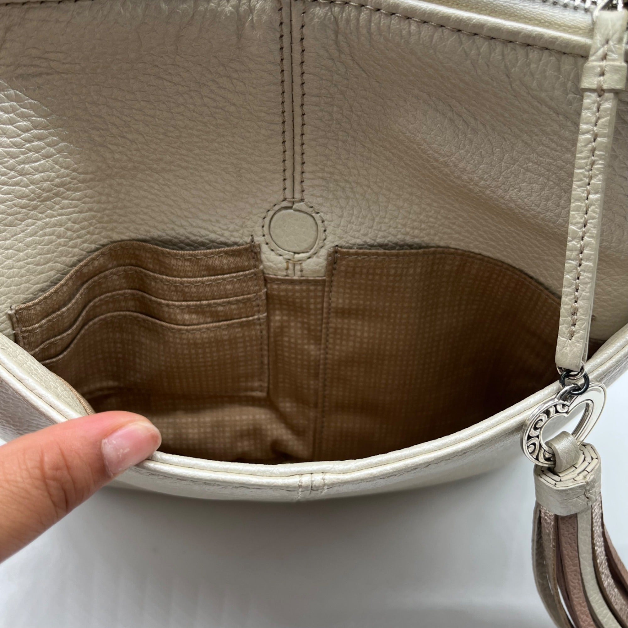 Brighton Pearl Putty Pebbled Leather Baby Barbados Crossbody