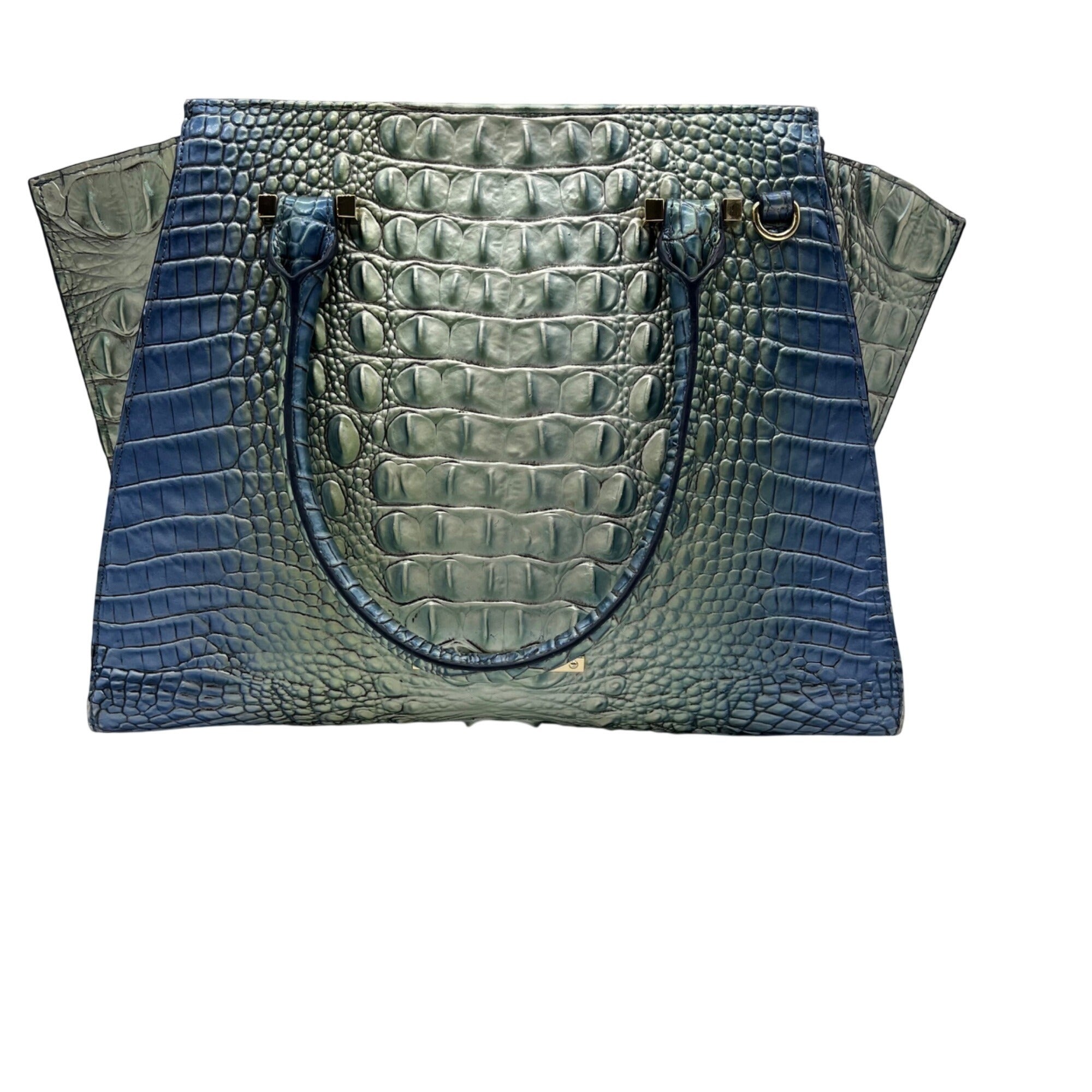 Brahmin Blue Leather Caroline Melbourne Embossed Satchel Bag