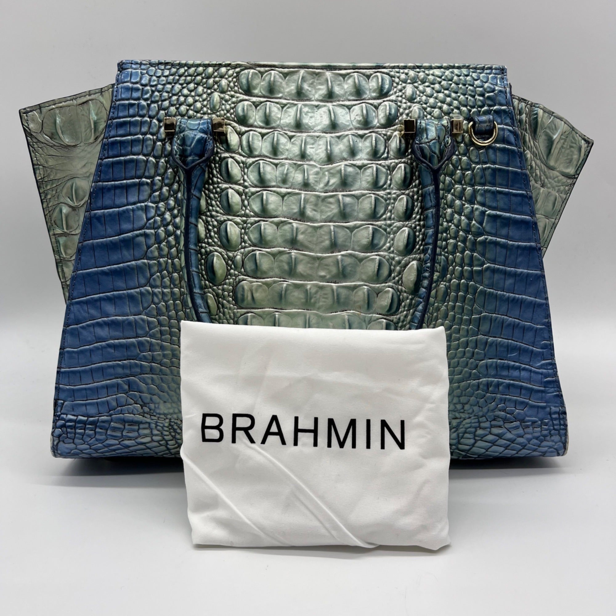 Brahmin Blue Leather Caroline Melbourne Embossed Satchel Bag