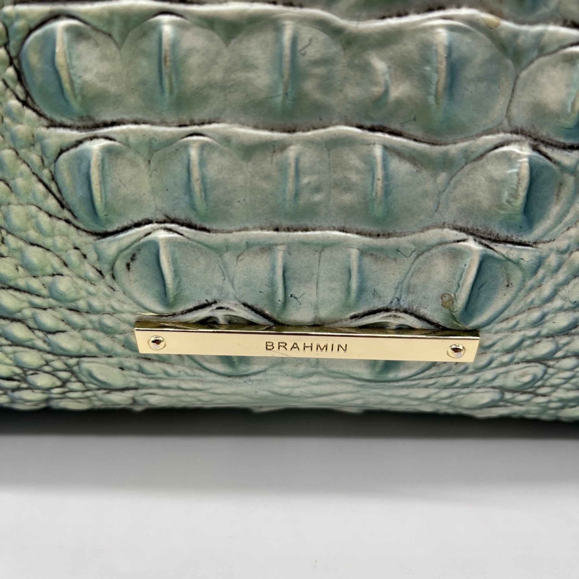 Brahmin Blue Leather Caroline Melbourne Embossed Satchel Bag