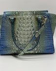 Brahmin Blue Leather Caroline Melbourne Embossed Satchel Bag