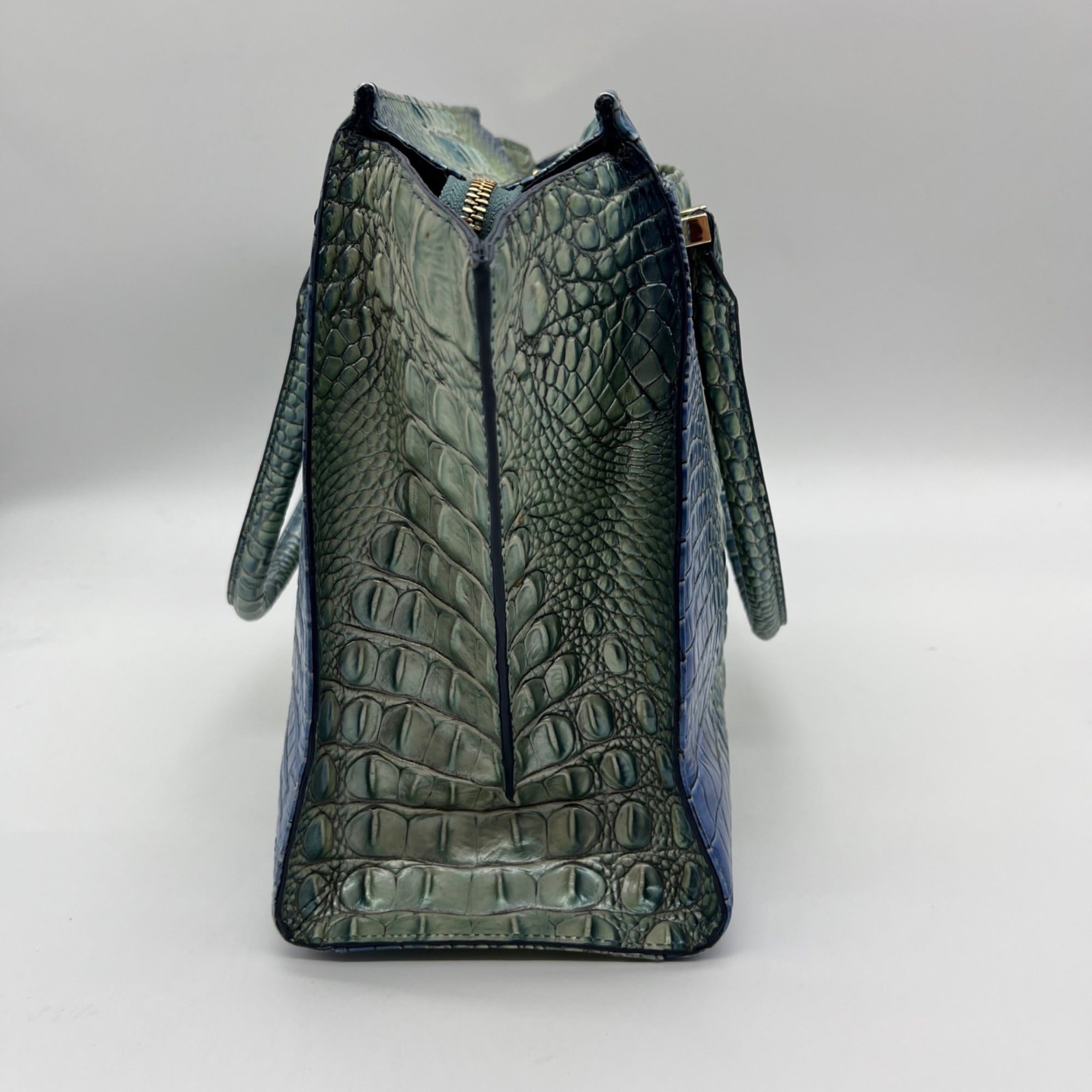 Brahmin Blue Leather Caroline Melbourne Embossed Satchel Bag