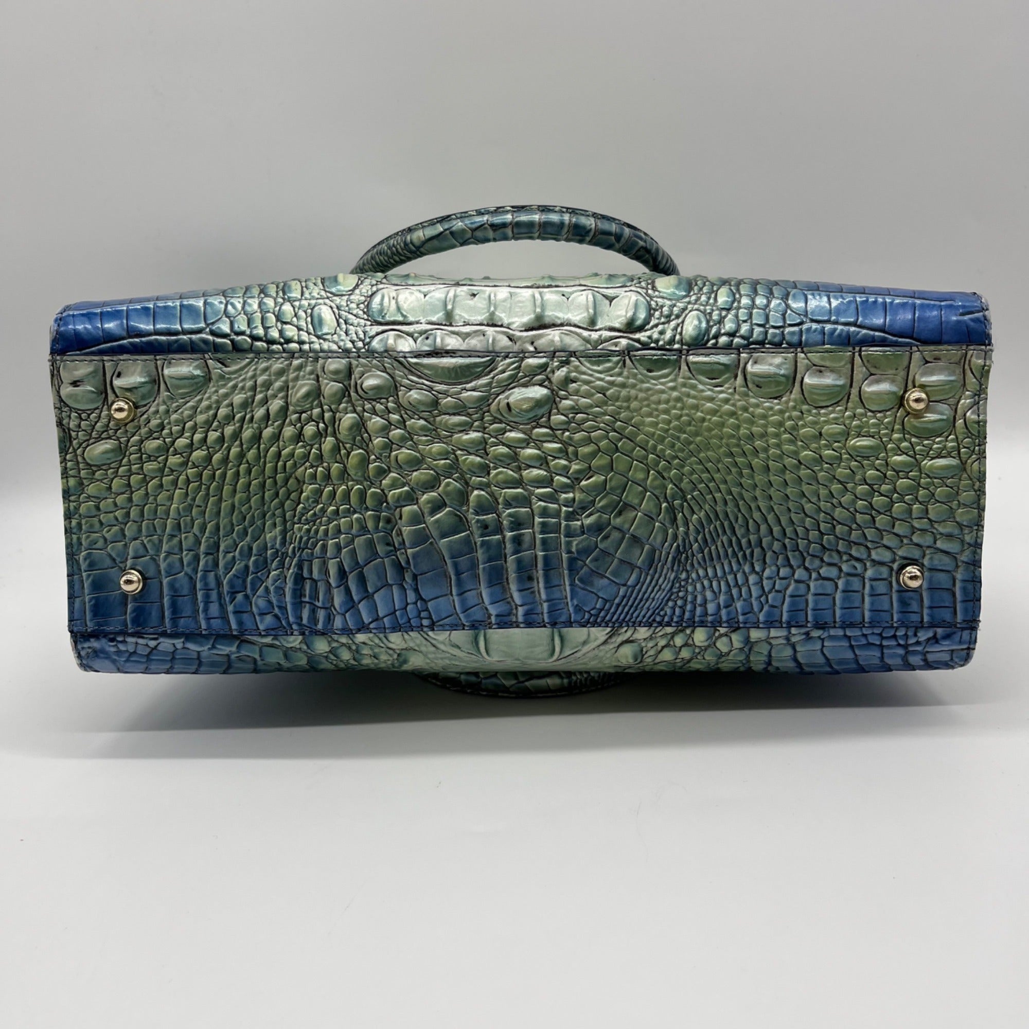 Brahmin Blue Leather Caroline Melbourne Embossed Satchel Bag
