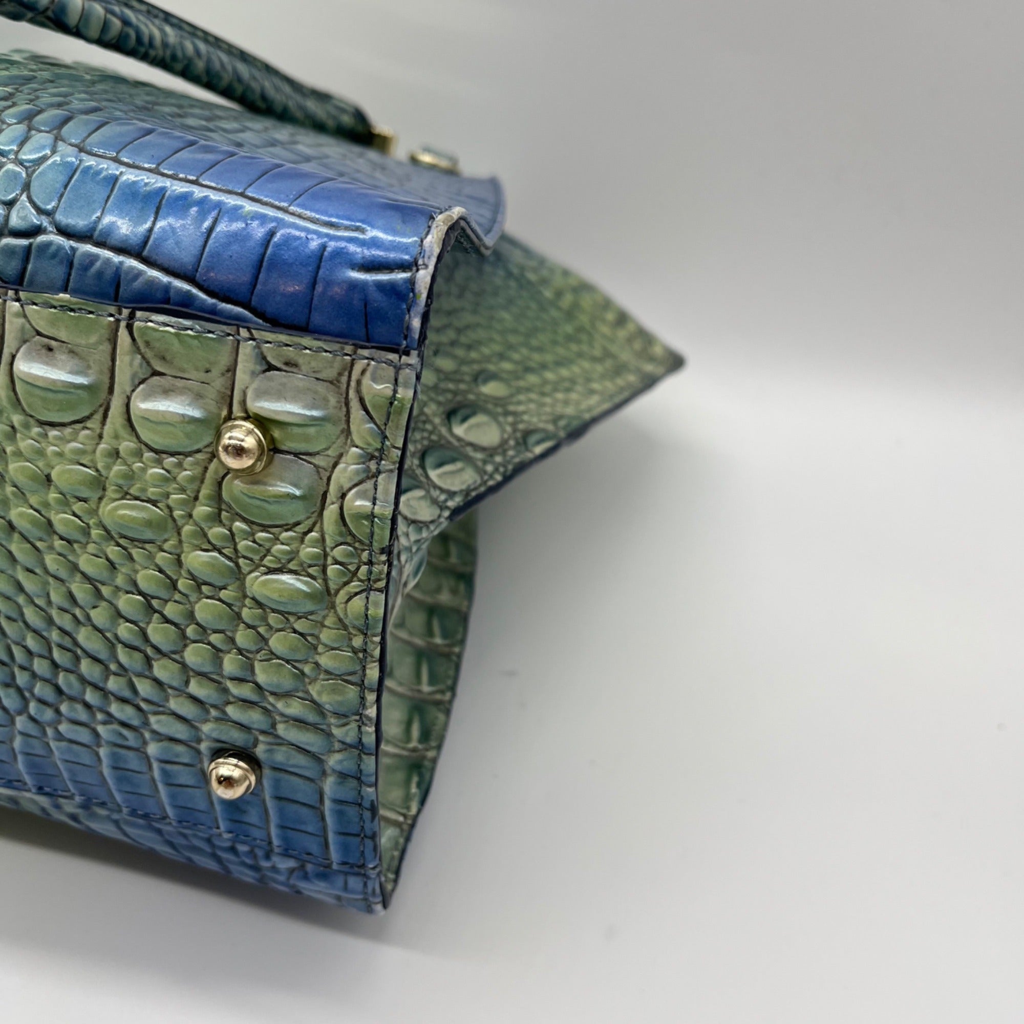 Brahmin Blue Leather Caroline Melbourne Embossed Satchel Bag