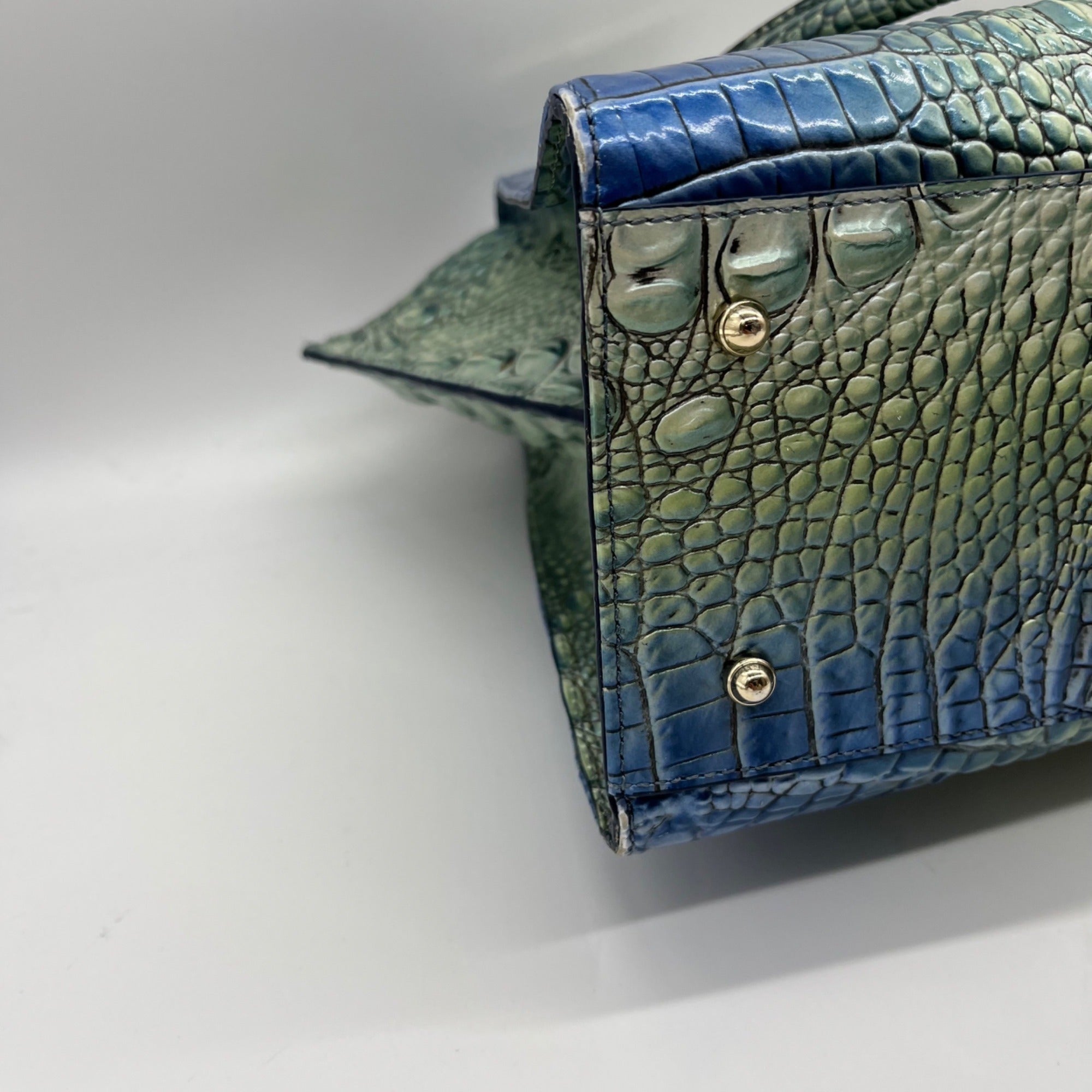Brahmin Blue Leather Caroline Melbourne Embossed Satchel Bag