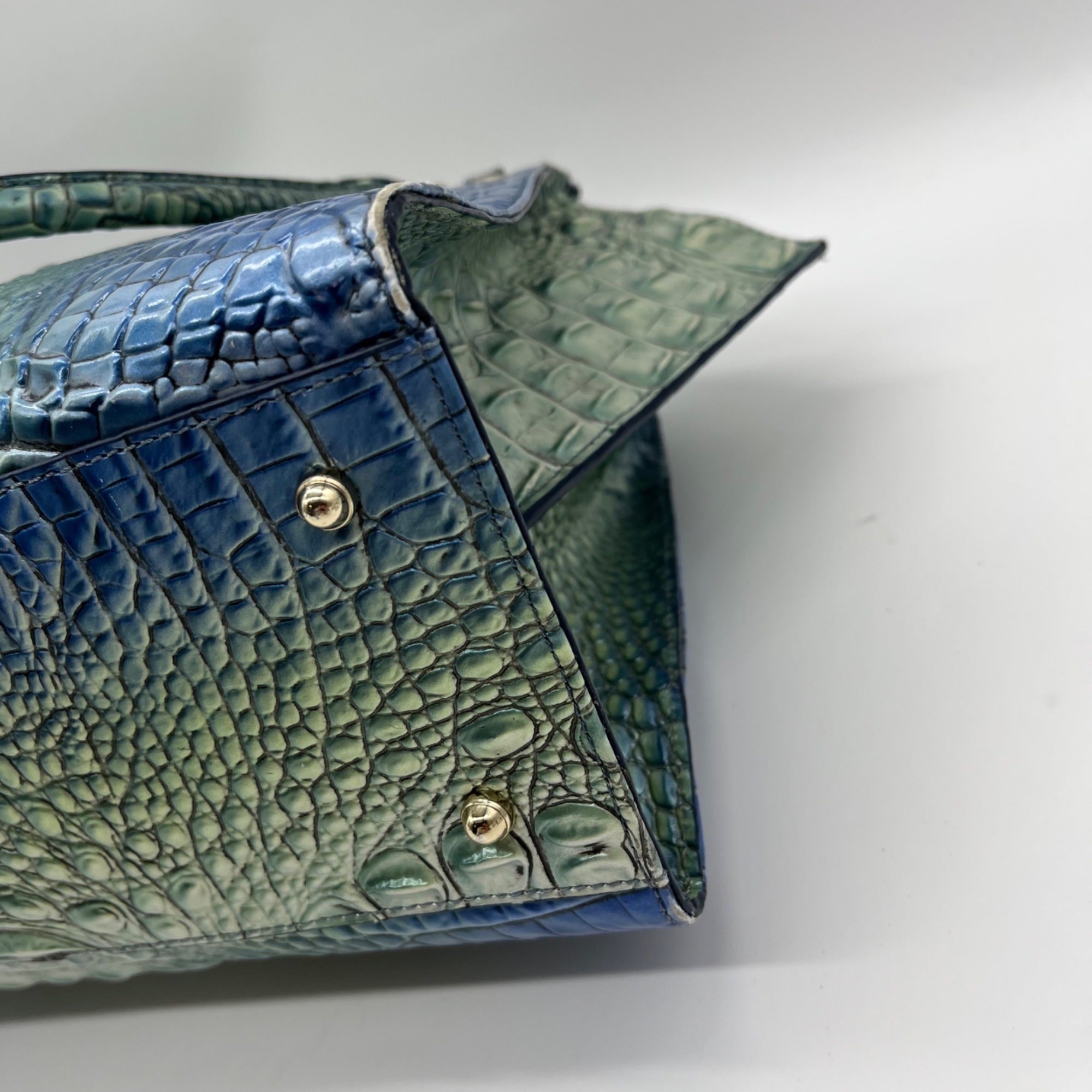 Brahmin Blue Leather Caroline Melbourne Embossed Satchel Bag