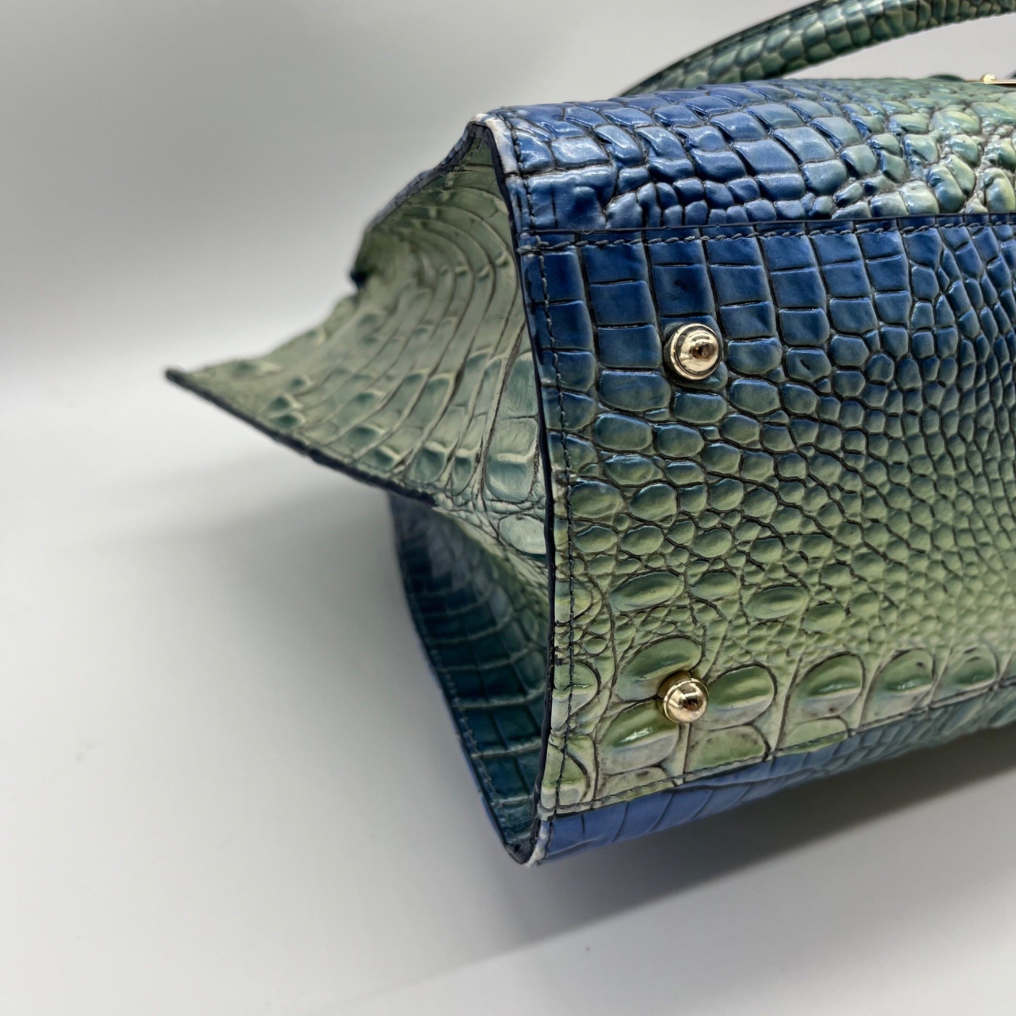 Brahmin Blue Leather Caroline Melbourne Embossed Satchel Bag