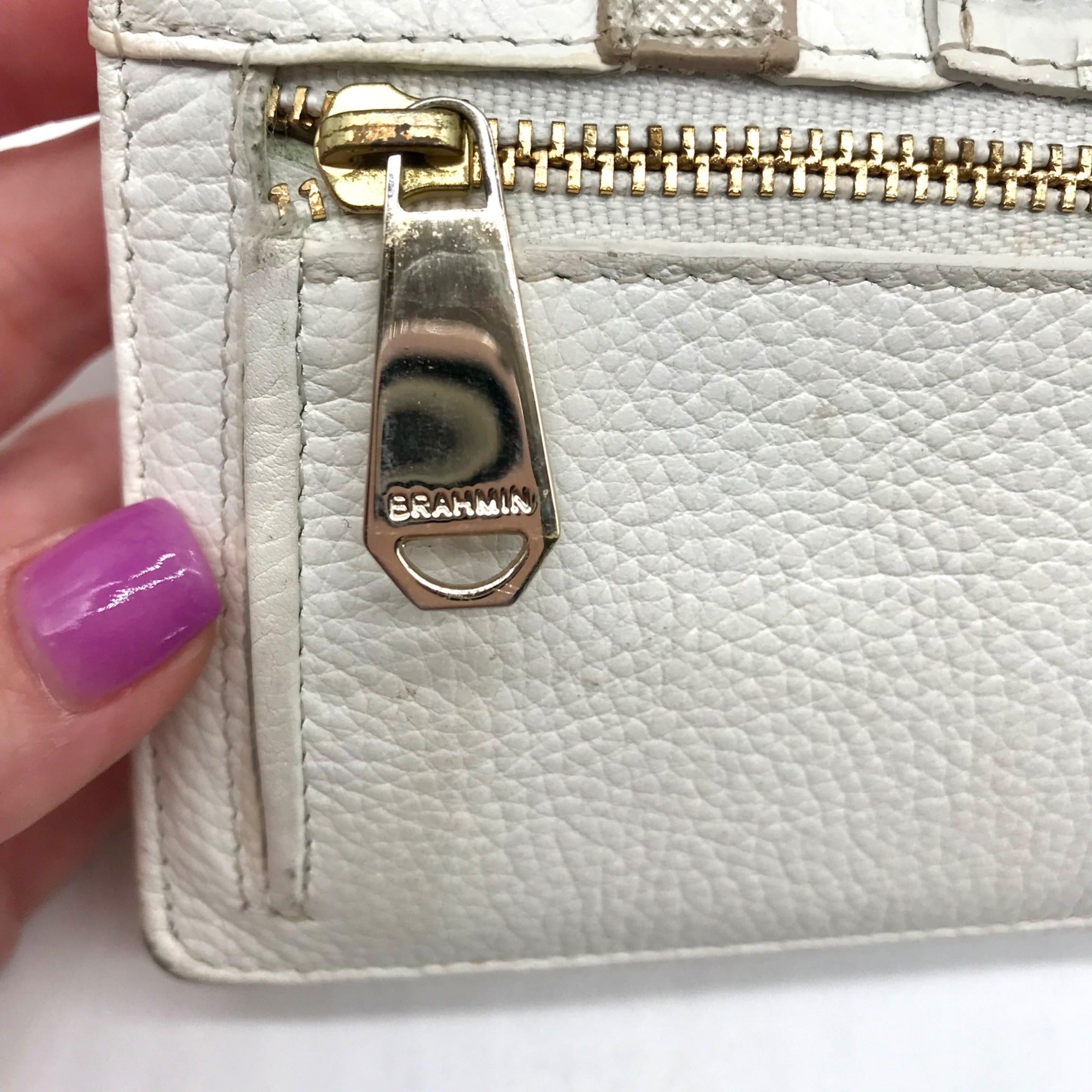 Brahmin White &amp; Macroon Lady Vinyard Croc-Embossed Leather Melbourne Wallet