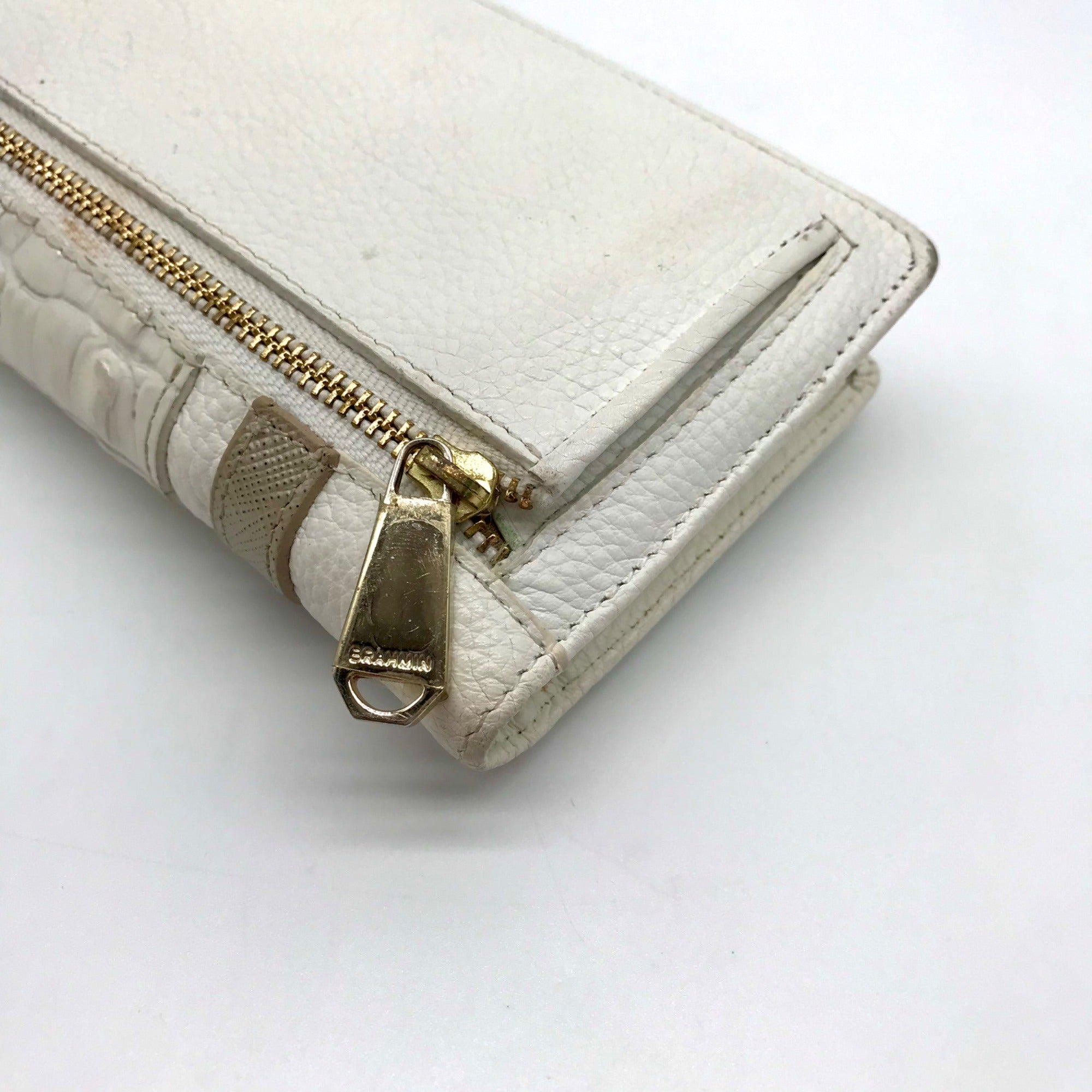 Brahmin White &amp; Macroon Lady Vinyard Croc-Embossed Leather Melbourne Wallet