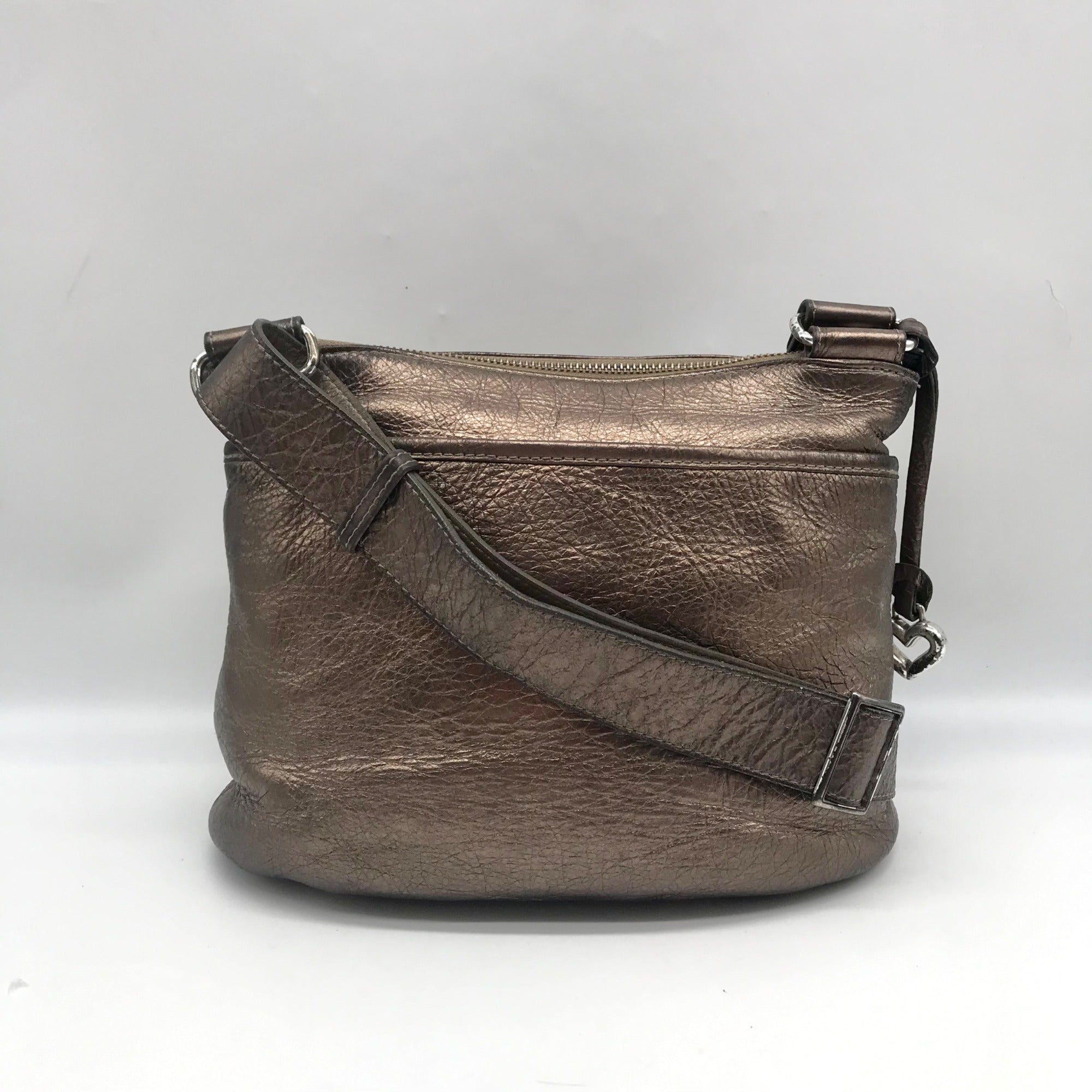 Brighton Metallic Silver Leather Messenger Crossbody Bag
