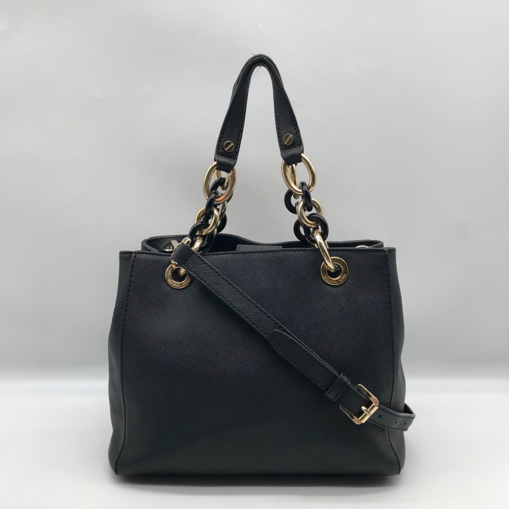 Michael Kors Black Saffiano Leather Cynthia Convertible Satchel Bag