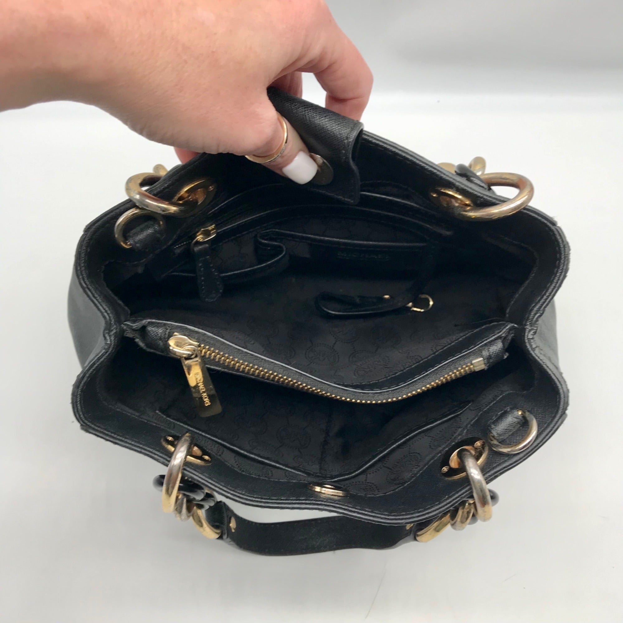 Michael Kors Black Saffiano Leather Cynthia Convertible Satchel Bag