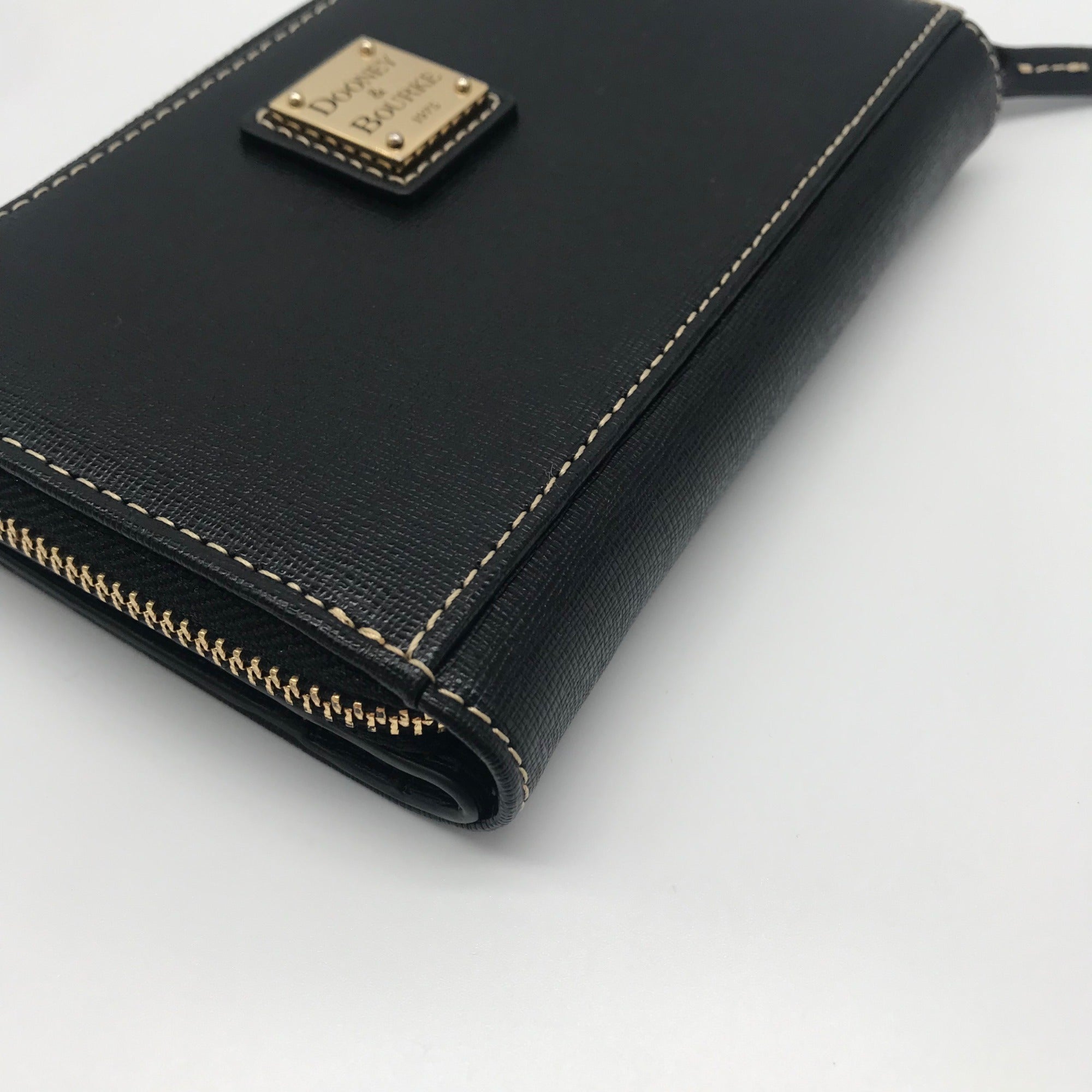 Dooney &amp; Bourke Black Saffiano Leather Folding Zip Around Wallet