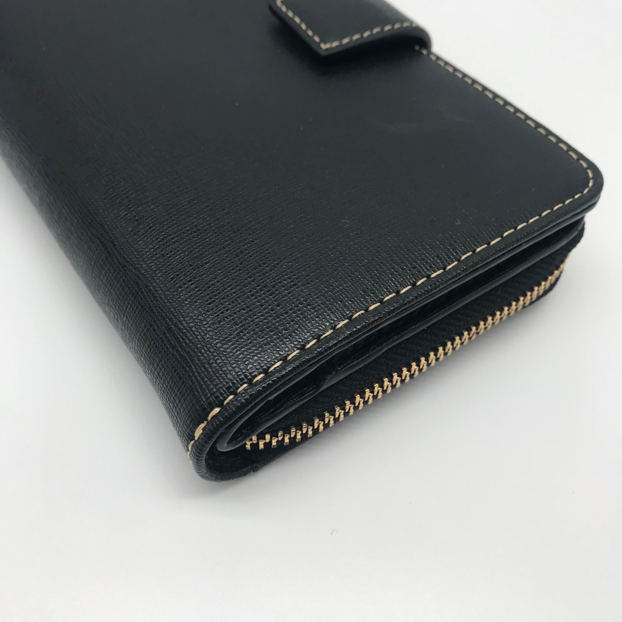 Dooney &amp; Bourke Black Saffiano Leather Folding Zip Around Wallet