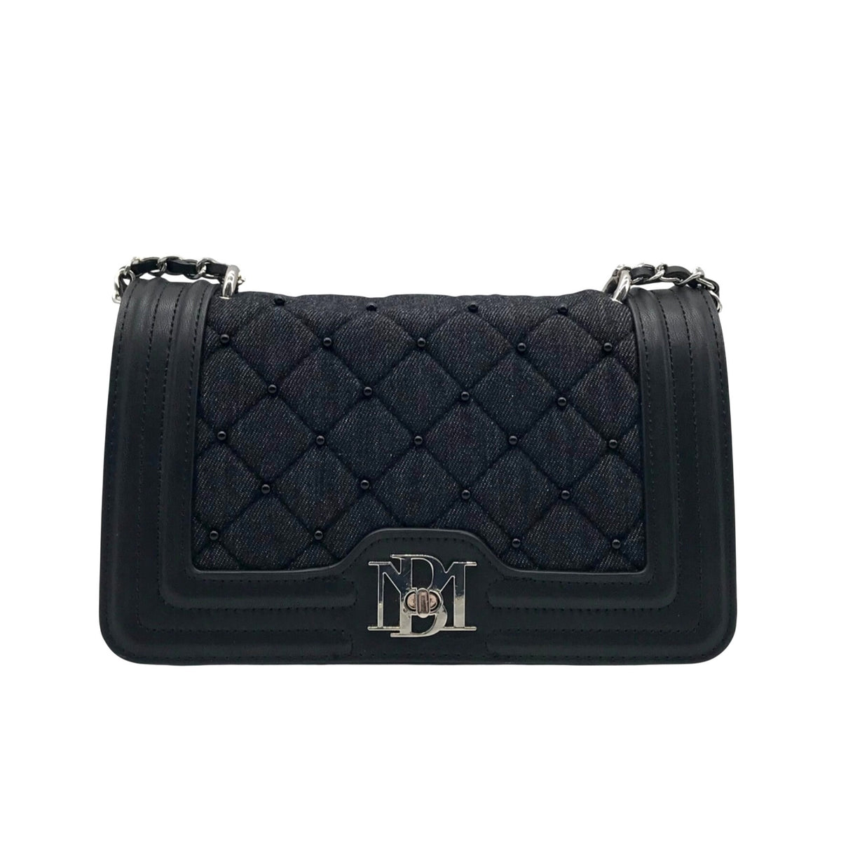Badgley Mischka  Black Beaded Quilted Diamond Faux Leather Crossbody
