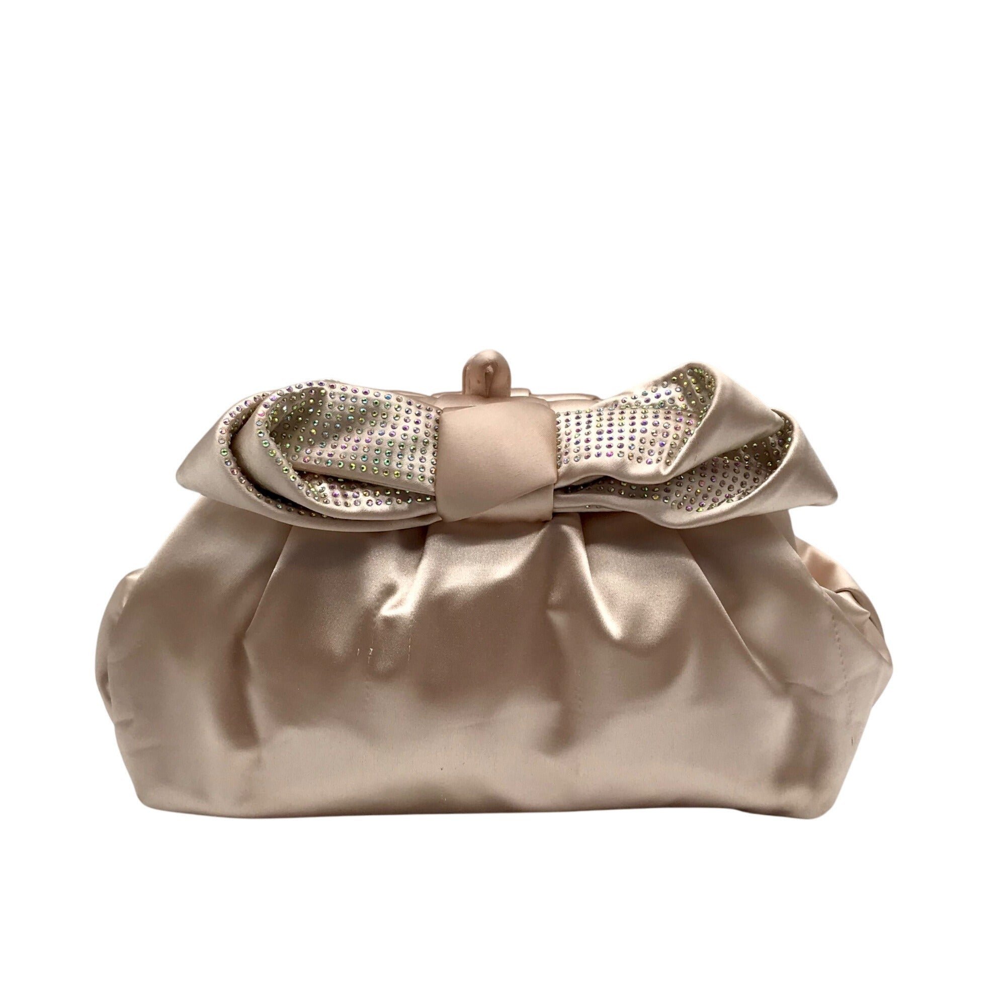 Badgley Mischka Champagne Posey Satin Bow Convertible Clutch Bag